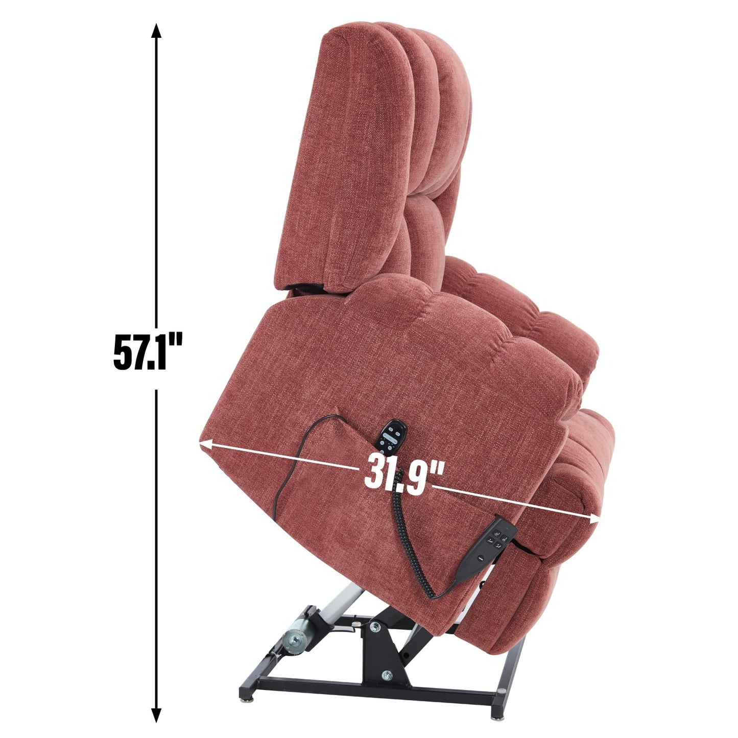 KEIKI Oversized Dual Motor Power Lift Recliner Chair for Elderly, Chenille Upholstery Breathable Rocking Chair with Back Massager and Heated, Home Theater Relaxation and Movie Nights, Red