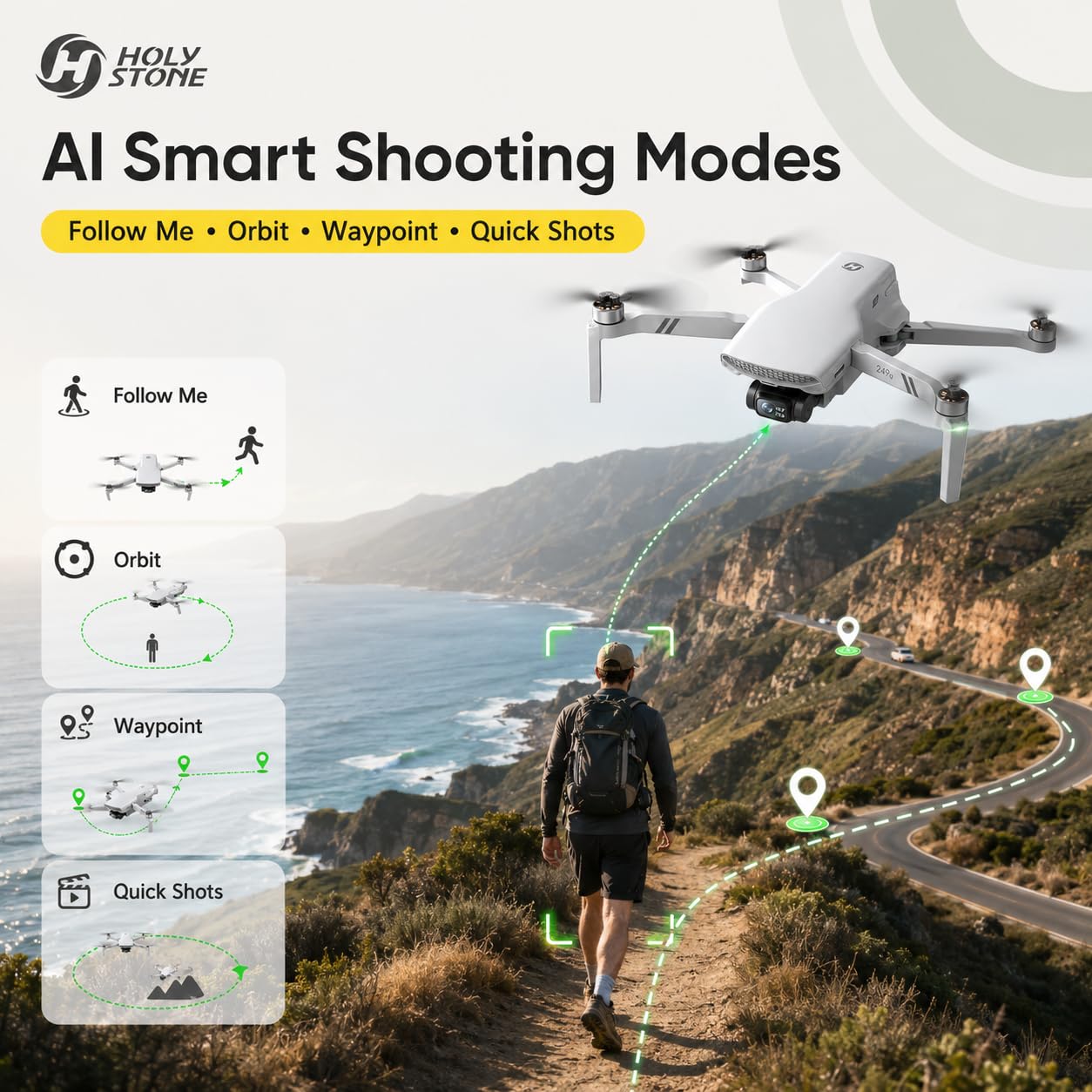 Holy Stone Drones with Camera for Adults 4K, 48MP 8K Photos, 4K/30FPS Video, 3-Axis Gimbal, GPS Auto Return, 10KM 5.8GHz Transmission, 60-mins Fly Time, AI Quick Shots, Under 249g (Gray)