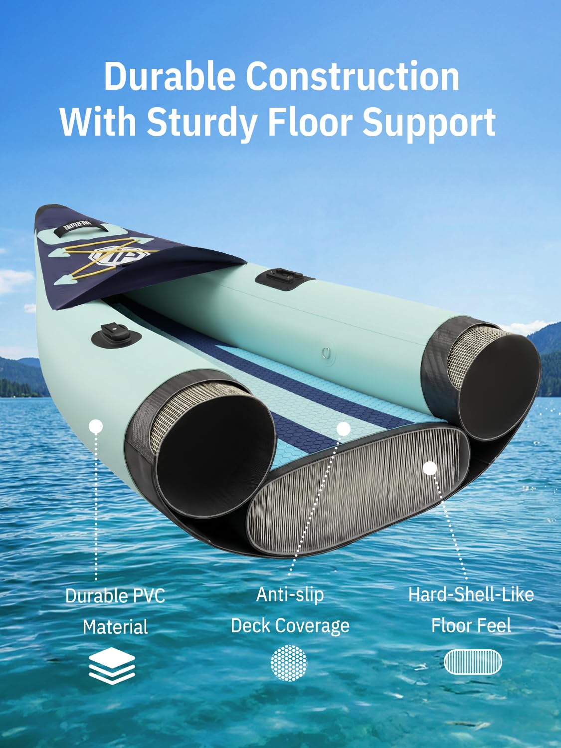 Niphean Inflatable Kayak 2 Person, 12'6" Tandem Kayak with 500lb Capacity, 3-Chamber Stable Design, Drop-Stitch Floor, with Fishing Mounts, Camera Base, Kayaks Seats for Lakes, Touring, Fishing