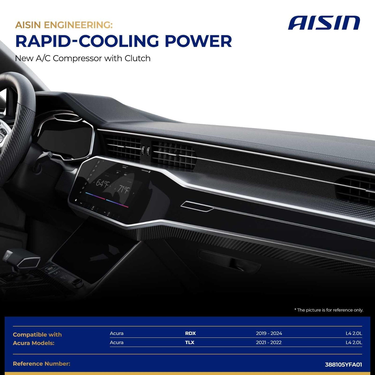 AISIN AFTERMARKET ACCH-00436 Air Conditioner AC Compressor - Compatible with Acura RDX 2019-2024 2.0L, TLX 2021-2022 2.0L - with 7-Pulley Groove, with Clutch