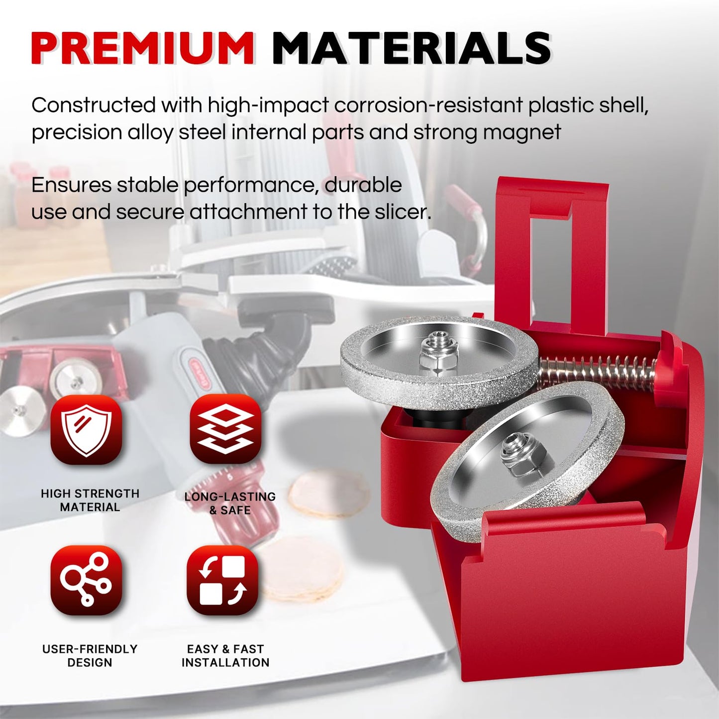 Slicer Sharpener Assembly Compatible with Berkel X13 X13A X13AE X13E X33 Series, Replace OEM 01-404675-01158, Commercial Meat Slicer Sharpener Kit, Alloy Steel & Premium Sharpening Stones