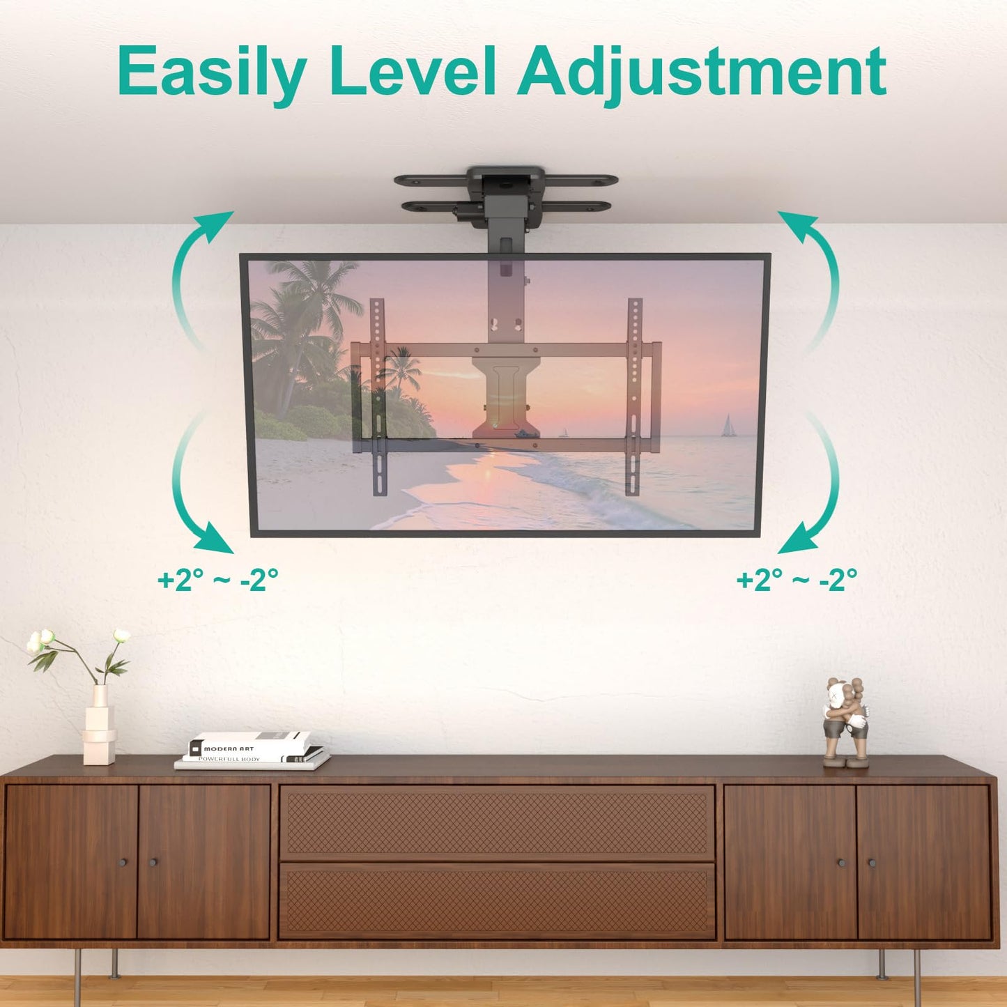 WALI Motorized Ceiling TV Mount Flip Down for 37-75” Flat Curved TVs, Electric Ceiling Mount TV Bracket with Remote, Fits Flat & Pitched Ceiling, Up to 99 Lbs, Mounting Holes 600x400mm(FCM604A), Black