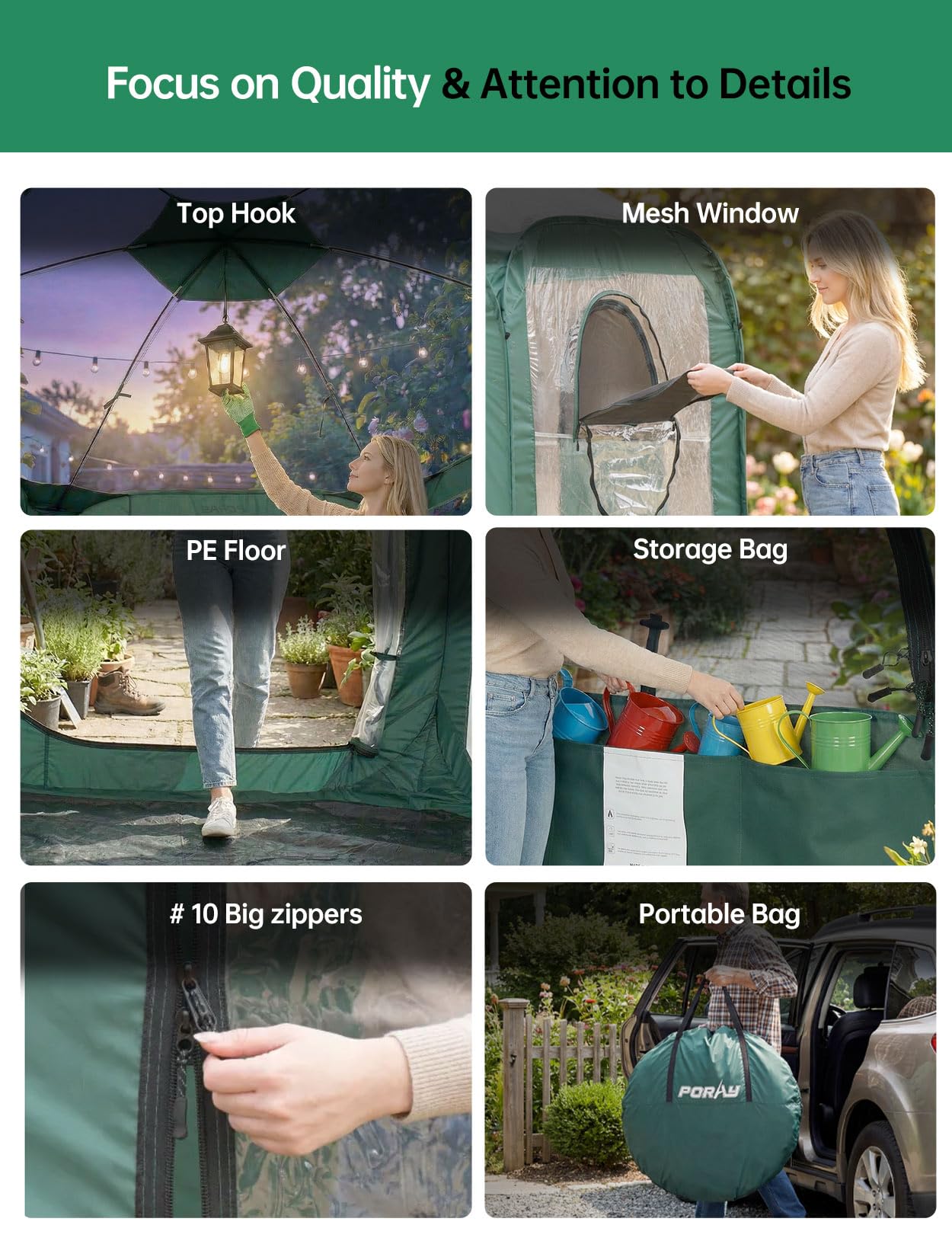 Porayhut Pop up Greenhouse Tent,Portable Large Walk-in Plant House 10’X10’ ,Indoor Outdoor Gardening Plant Sunshine Room with PVC Mesh Cloth Cover for Protecting Plant from Cold Frost & Birds