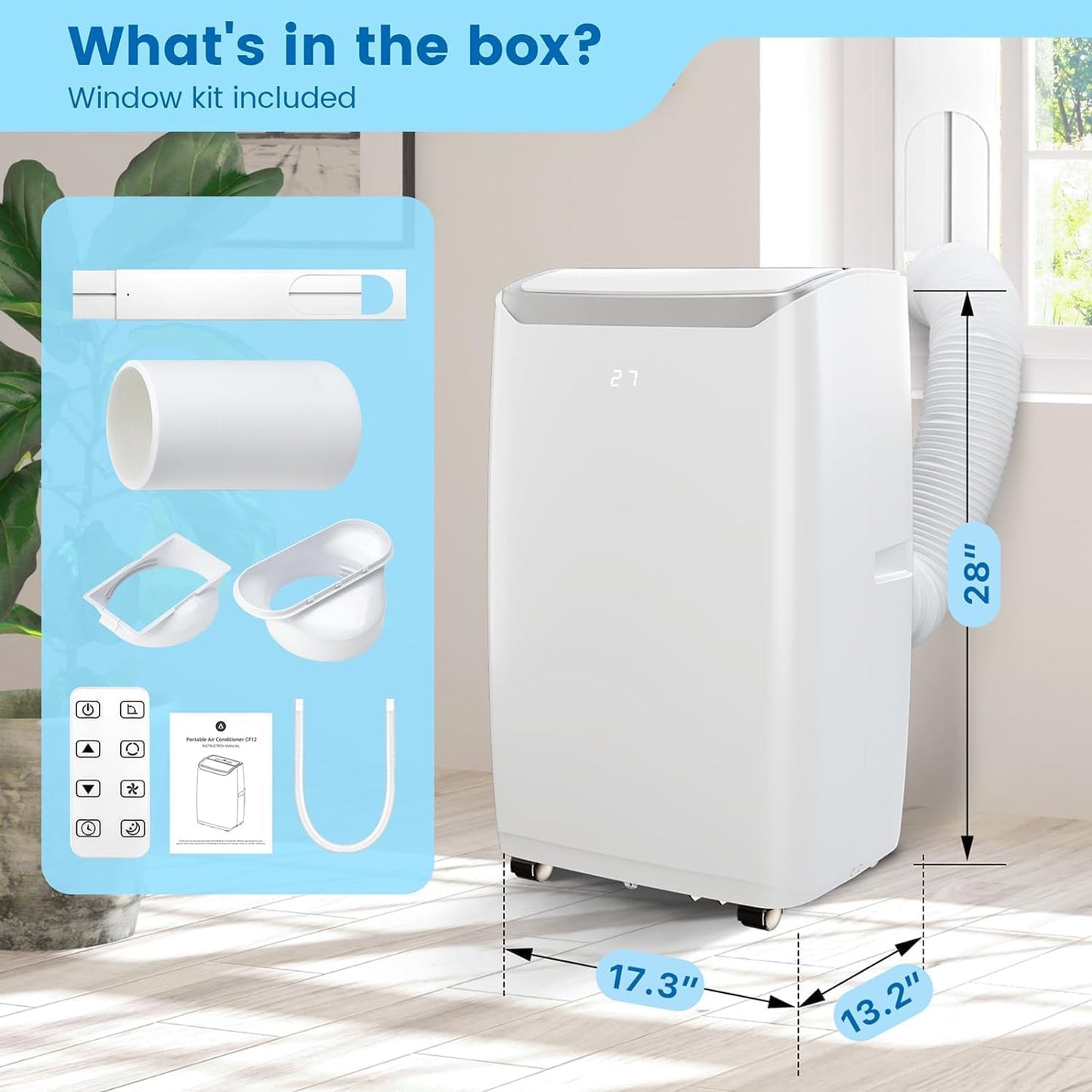 Garvee 8000Btu Portable Air Conditioner with Cooling/Dehumidify/Fan Mode Cools up to 550 Sq.Ft, 3 in-1 Quiet Portable AC Unit 3 Speed, Auto Swing, 24H Timer for Large Room