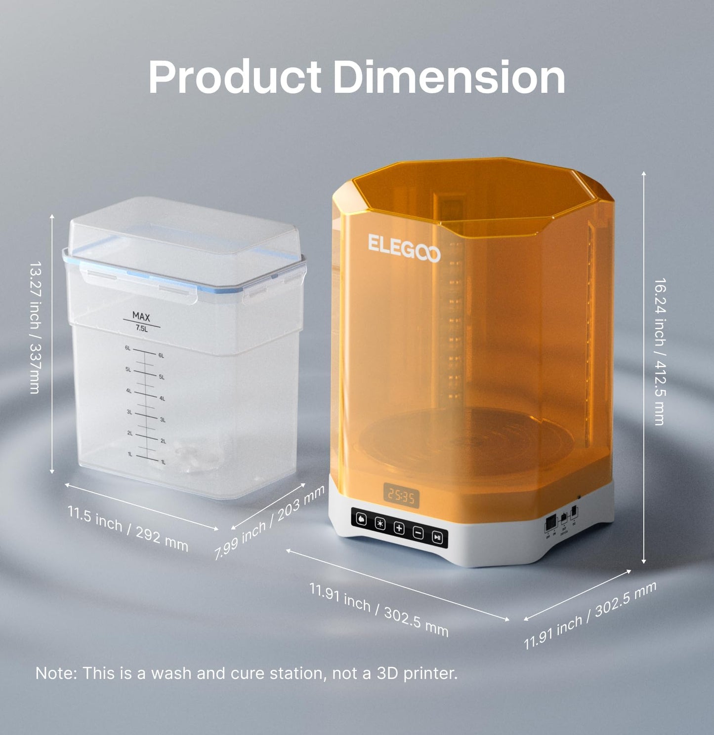 ELEGOO Mercury Plus V3.0 Wash and Cure Station, 7.5 L Large Capacity, Compatible with Mars Saturn Photon Halot MSLA LCD DLP 3D Printers, Washing Size of 9.05"×5.31”×10.24“