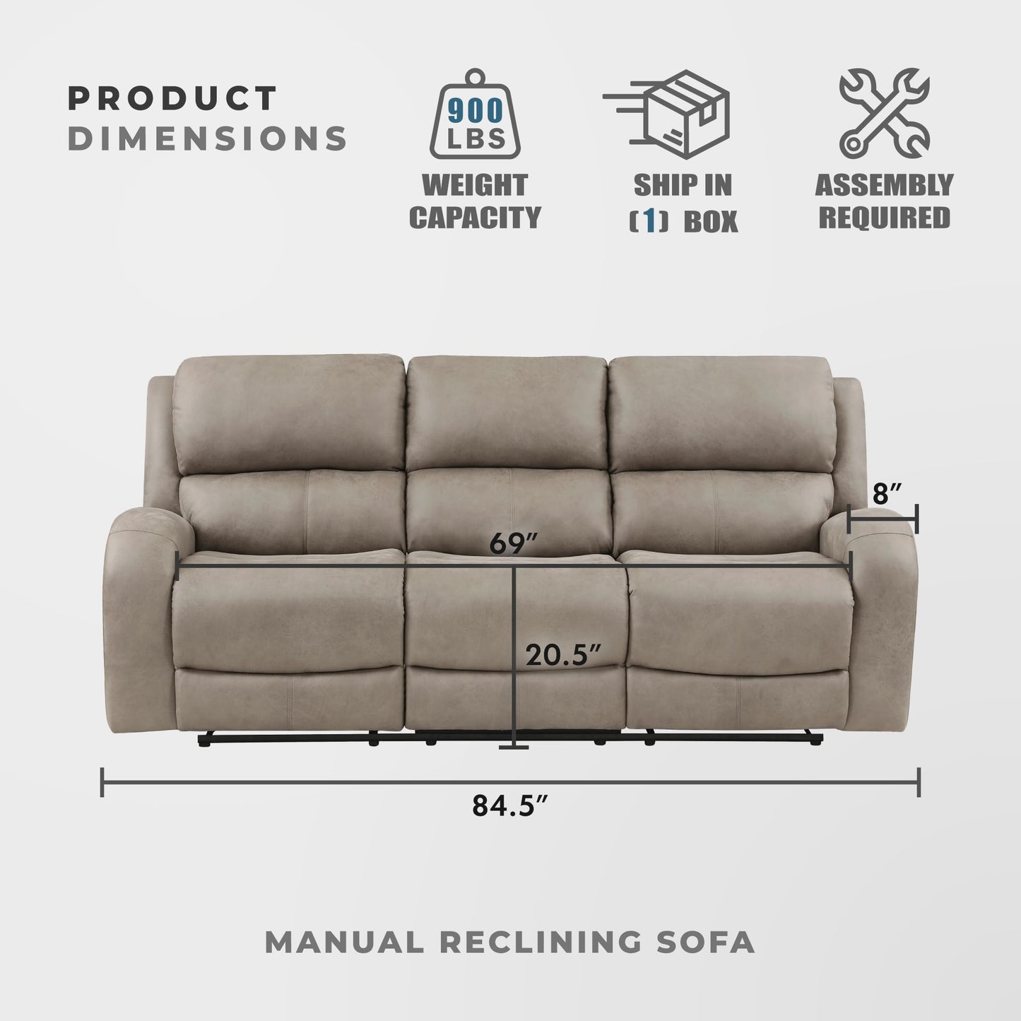 Lexicon Manual Double Reclining Sofa, Polished Microfiber Manual Wall Hugger Sofa Recliner for Living Room, Home Theater Seating, Track Arm, Stitching Cushion, Padded Foam Seat Cushion, Brown