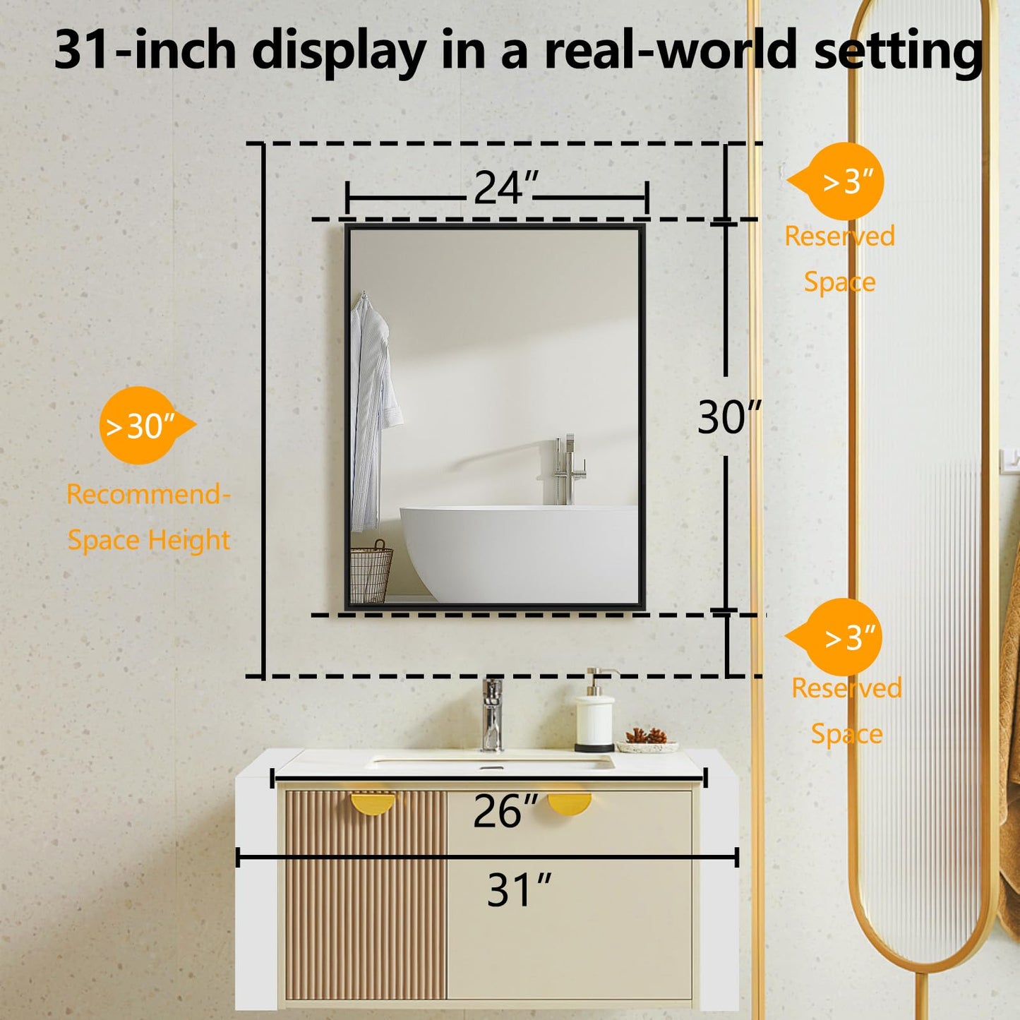FOMAYKO 24x30 Inch Bathroom Medicine Cabinet with Mirror – Brushed Black Aluminum Frame, Surface Mount Single-Door Storage Cabinet, Black Bathroom Vanity Mirror Cabinet