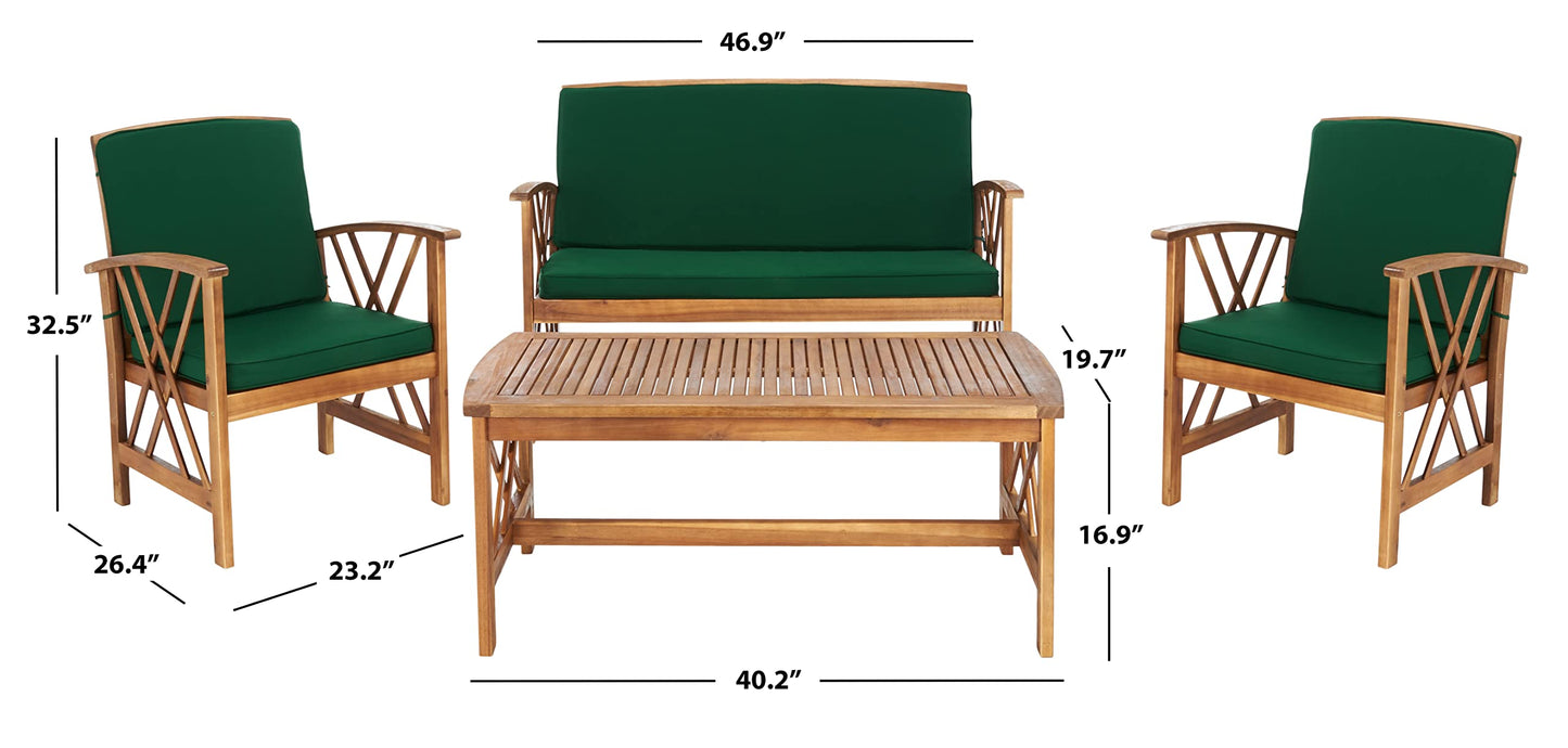 SAFAVIEH Outdoor Collection Fontana Natural/ Green Cushions 4-Piece Conversation Patio Set