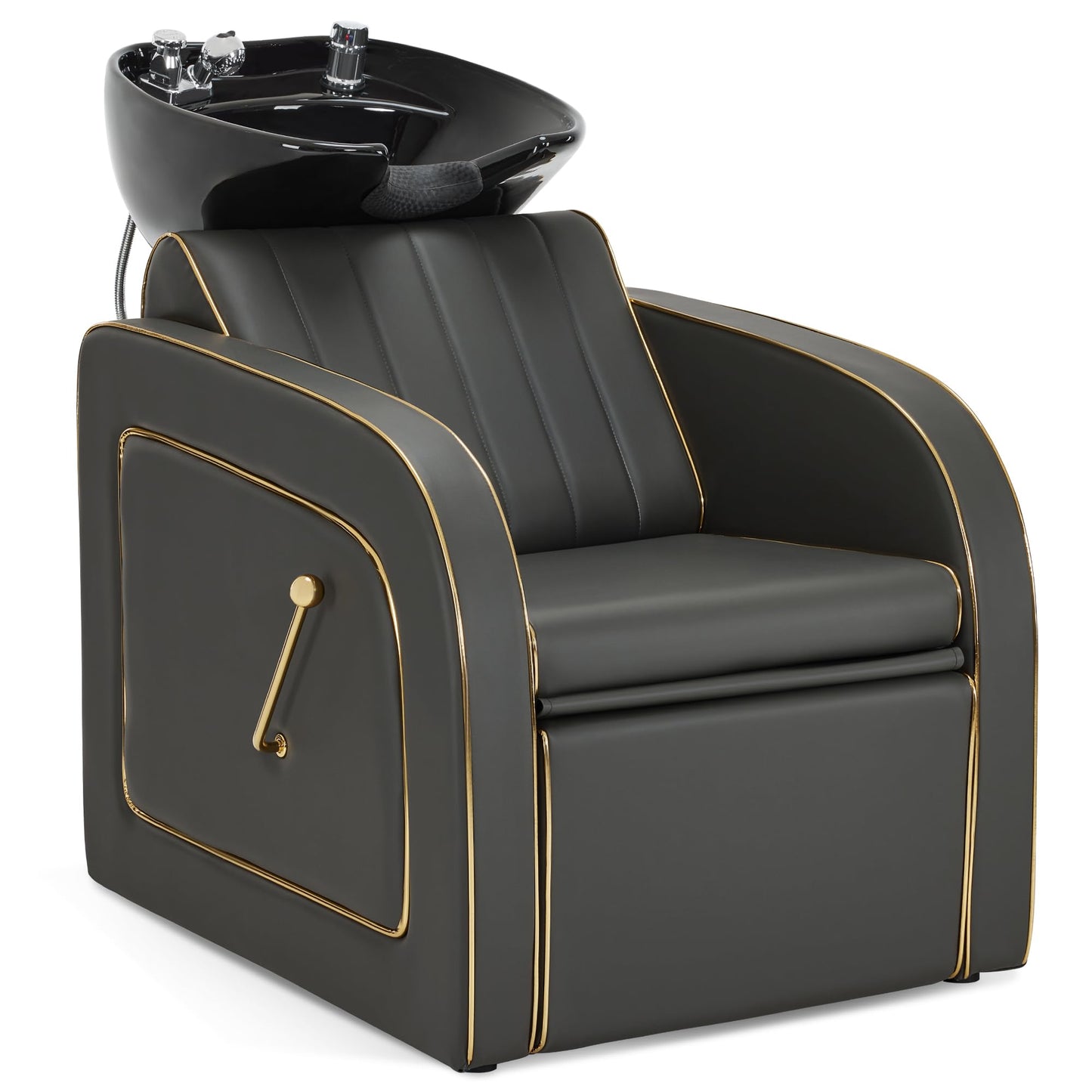 BarberPub Backwash Shampoo Chair and Bowl Set, Adjustable Porcelain Ceramic Wash Bowl Sink Unit, Luxurious Shampoo Station Chair for Spa Beauty Salon Hair Salon 9175 (Luxurious, Grey)