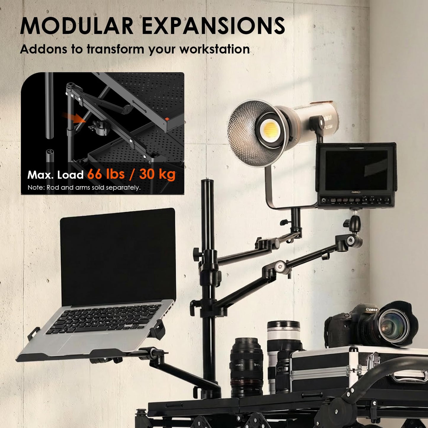 TARION Video Production Camera Cart - Foldable Photography Dolly with Inflatable Rubber Wheels and Wider Top Shelf - Heavy Duty Mobile Workstation with Storage Bins for Film Crew - Titanrig Cart Pro