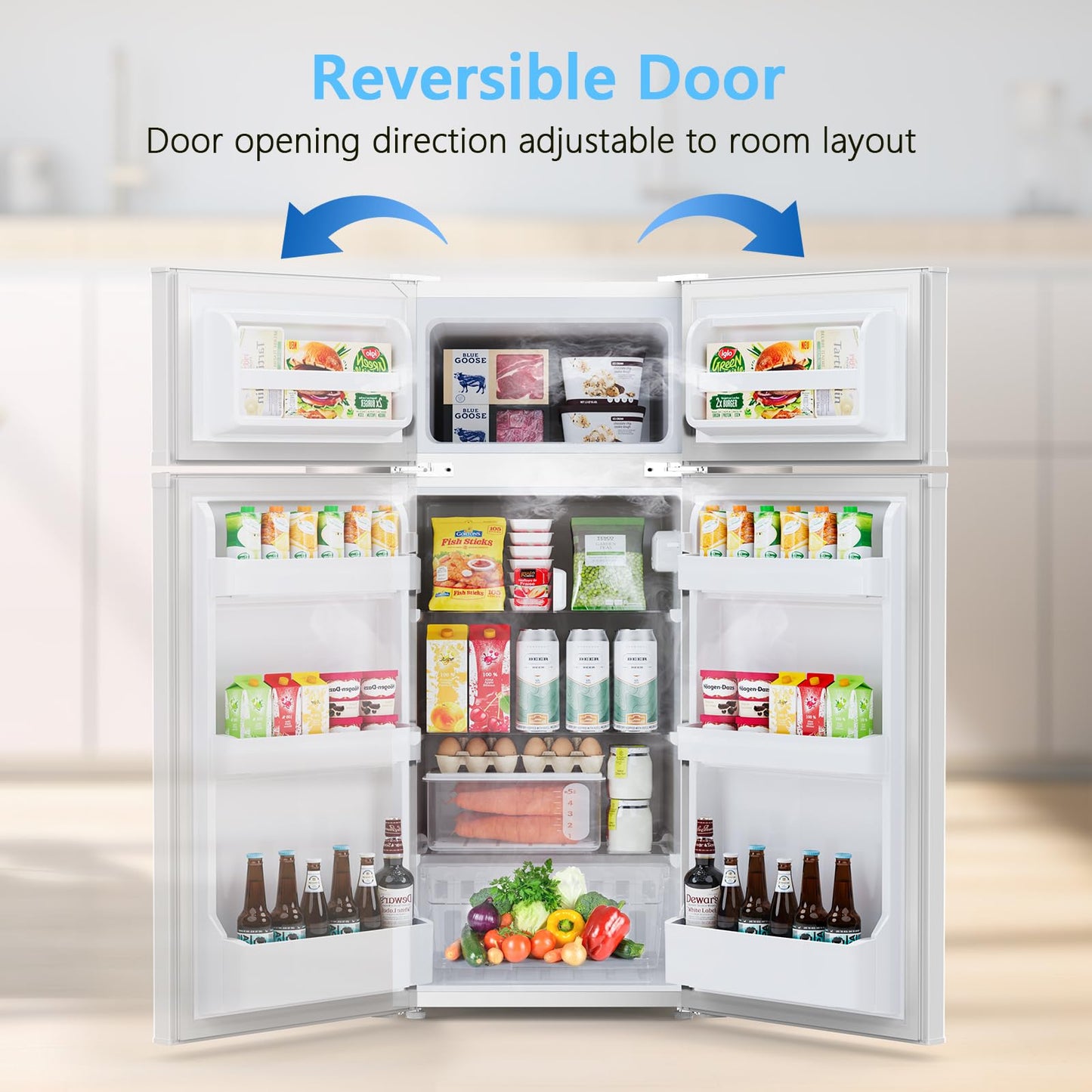 COWSAR 4.5 Cu.Ft Mini Fridge With Freezer, 2-Door Compact Dorm Refrigerator With 2 Removable Shelves, 3 Level Adjustable Thermostat, Commercial Office Fridge for Bedroom, Kitchen, Apartment, White
