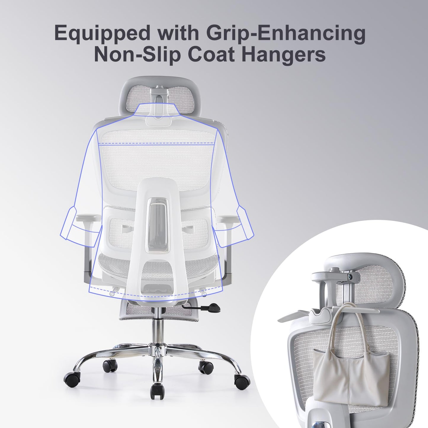 LarkLeaves Office Chair with Footrest, Ergonomic Chair with 3D Headrest, Computer Chair with Adjustable Backrest & 3D Armrest, Gaming Chair with Adaptive Lumbar Support, Mesh Backrest & Cushion, Grey