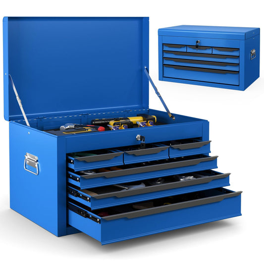 ERGOMASTER 24'' Steel Tool Box, Blue Metal Tool Box with 6 Drawers, Lockable Tool Chest Cabinet Storage Toolbox for Garage, Workshop