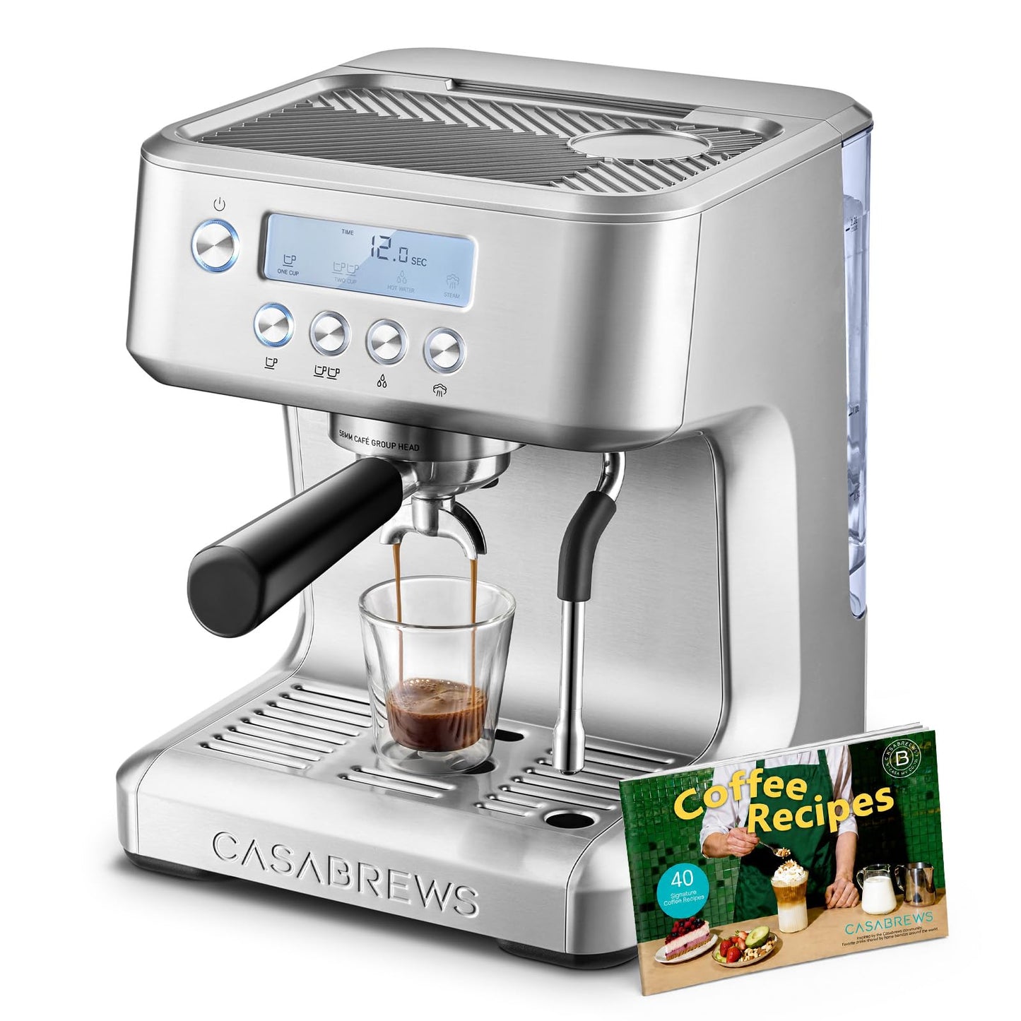 CASABREWS Ultra Espresso Machine with LCD Display, 20 Bar Espresso Maker with Powerful Milk Frother, Customizable Brewing Temperature, Barista-Level Latte and Cappuccino Machine for Home, Silver