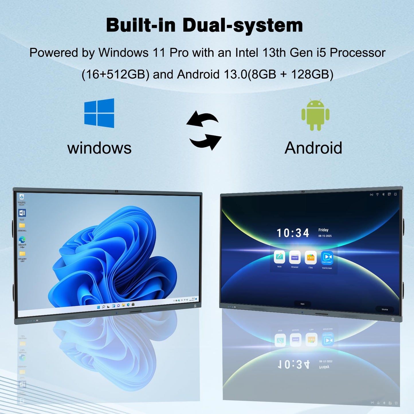 LINGHUFOX 86" Smart Board, 4K UHD Interactive Whiteboard with Windows 11 Pro 13th 16+512G & Android 13, Built-in AI Camera and 8 Mics, All-in-One Computer Touchscreen Display for Office Classroom