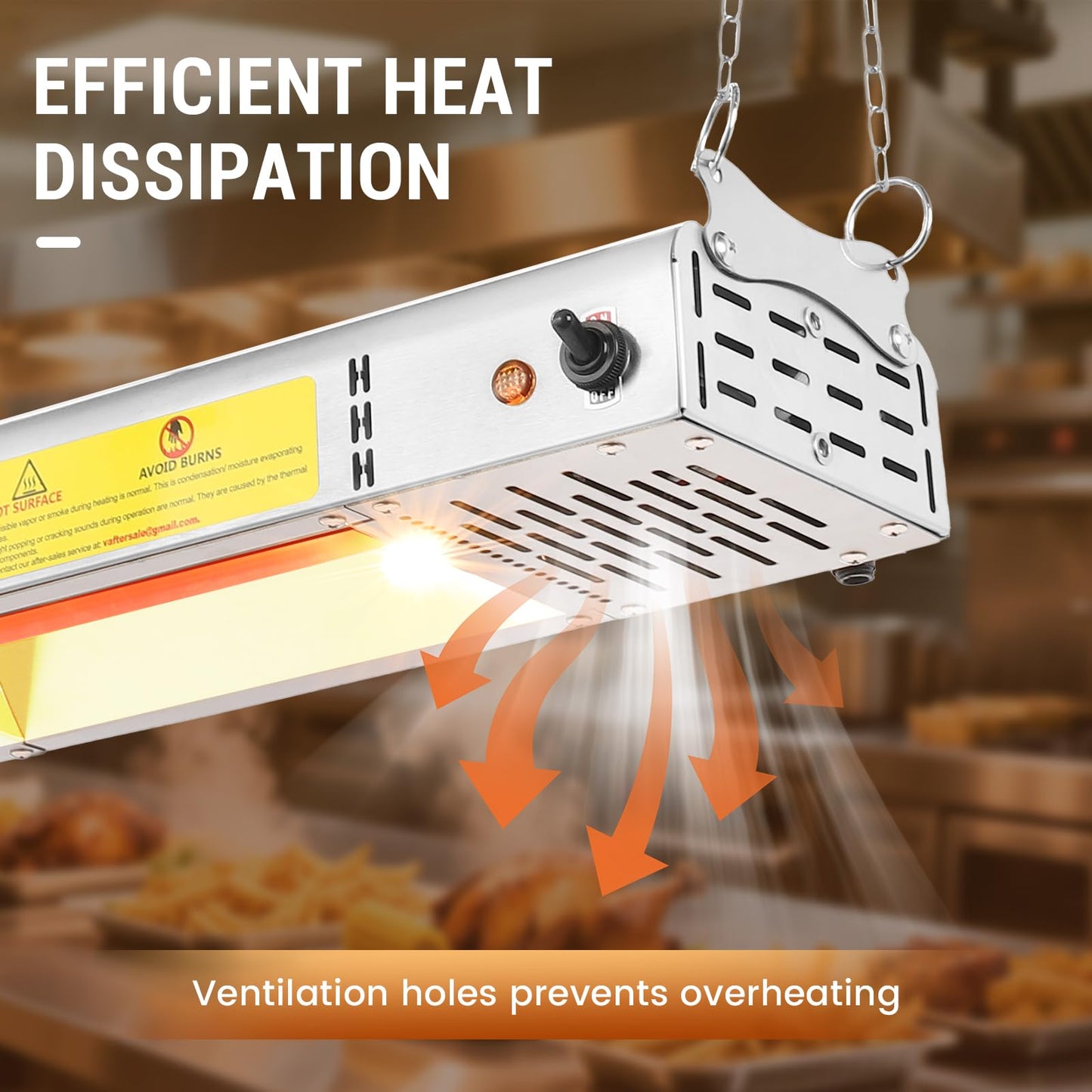 Hiteemer 36-Inch Food Heat Lamp, 1000W Commercial Food Warmer Electric Strip Heater Overhead Stainless Steel Catering Heating Lamp for Buffet Restaurant Parties Kitchen, Silver 115V