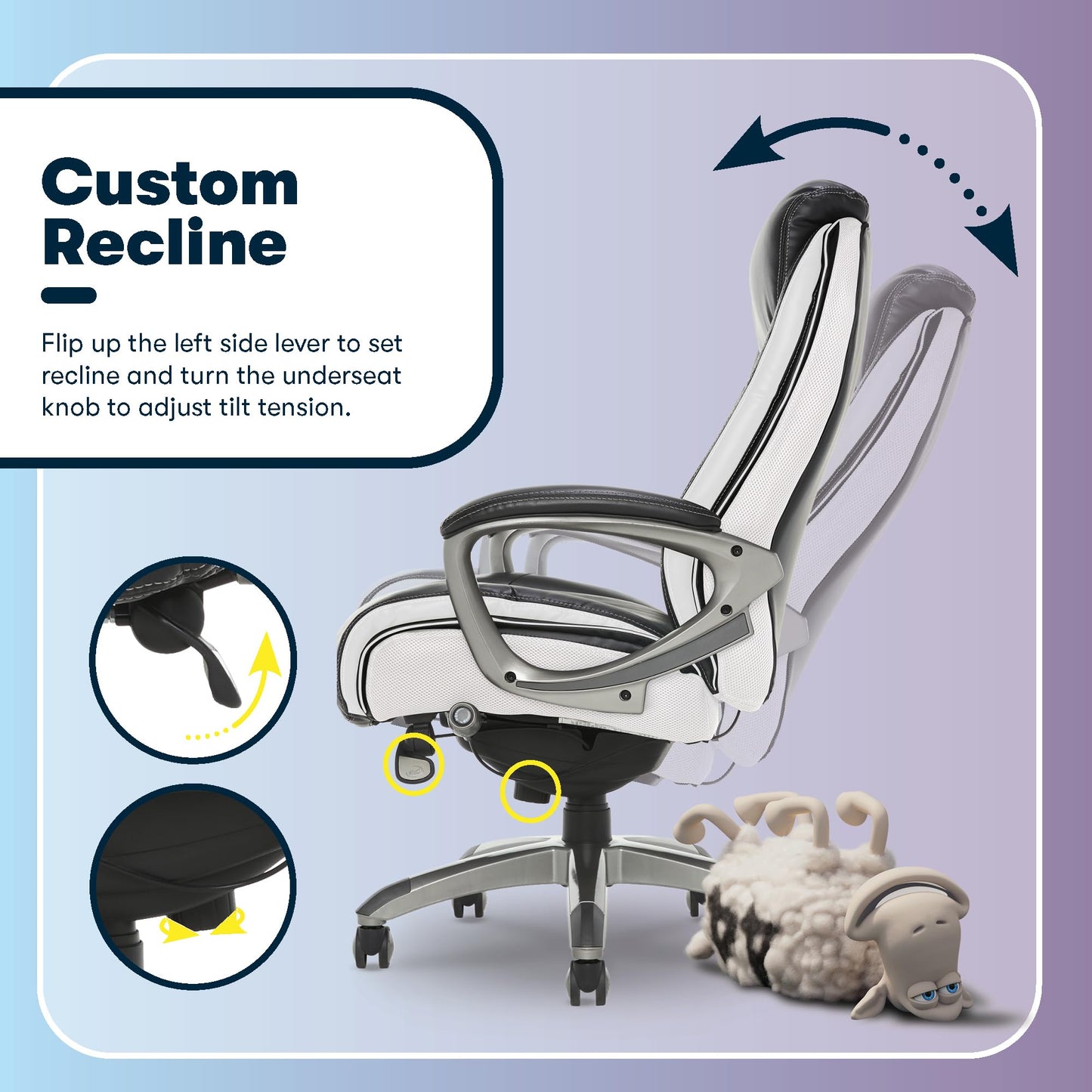 Serta® Lautner Executive Home Office Desk Chair, Ergonomic High-Back with Adjustable Lumbar and Body Pillows, SmartLayers™ and ComfortCoils® Technology, Mesh and Bonded Leather, Black and White