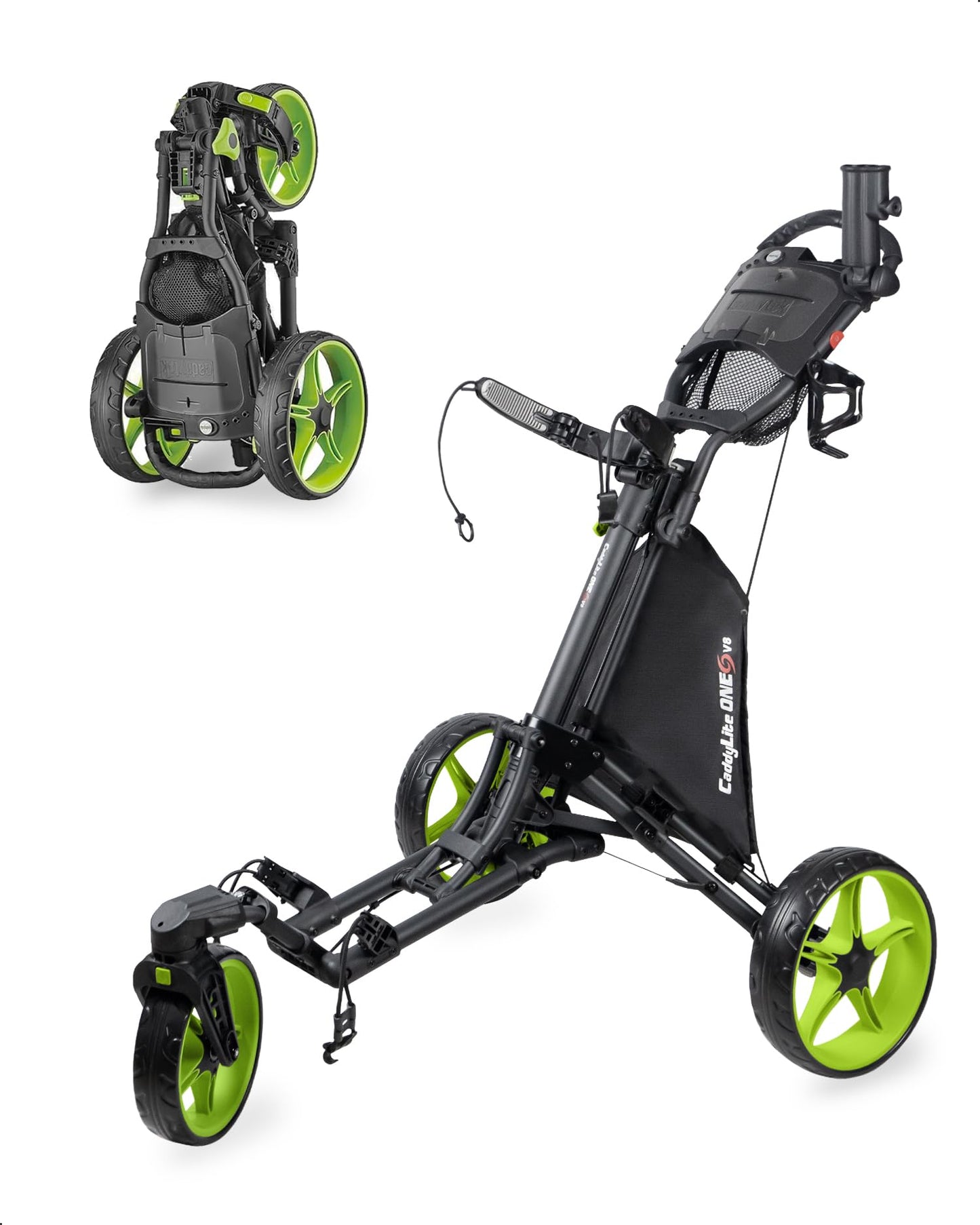 Caddytek CaddyLite One Swivel V8 Golf Push Cart - 3 Wheel Lightweight Folding Trolley with 360° Swivel Front Wheel, Cooler Basket, Umbrella and Drink Holder, Adjustable Handle
