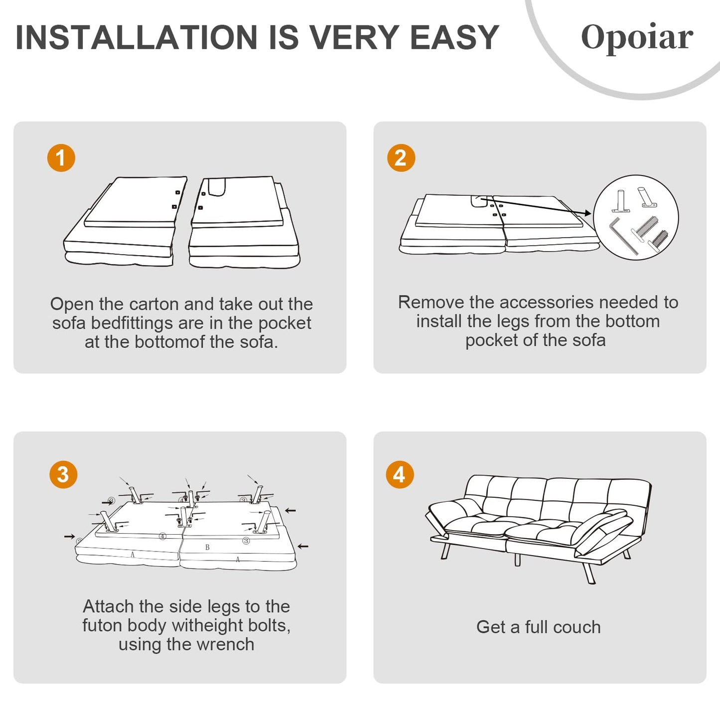 Opoiar Futon Sofa Bed Convertible Memory Foam Grey Couch Bed Futon Sets Folding Modern Sleeper Sofa Gray Loveseat for Studio,Drom,Apartment,Game Room and Small Space