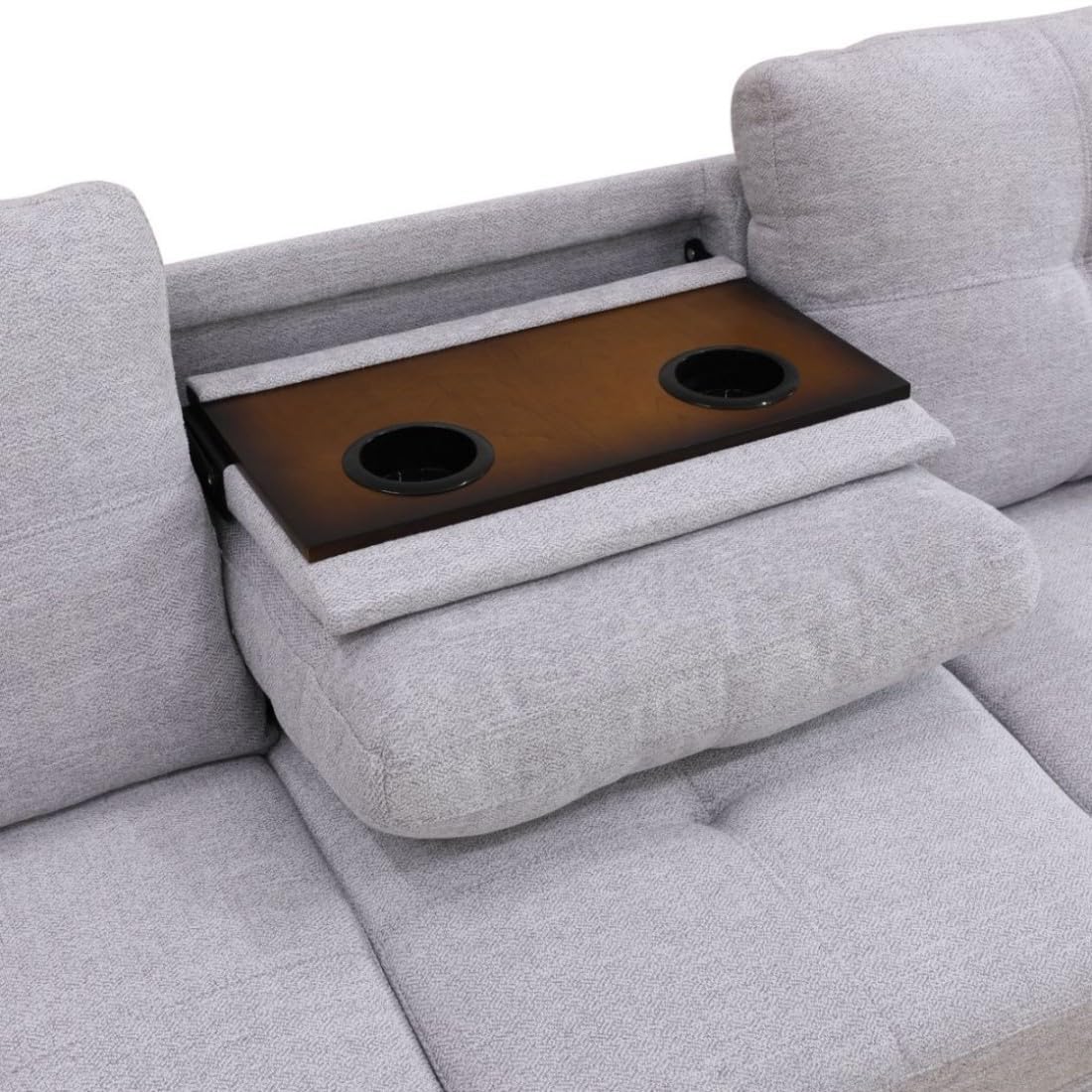 UOCFYK L-Shaped 3-Piece Flannel Sofa with Ottoman, Sectional Couch Set for Living Room, Office, Apartment, with Cup Holder, Grey White