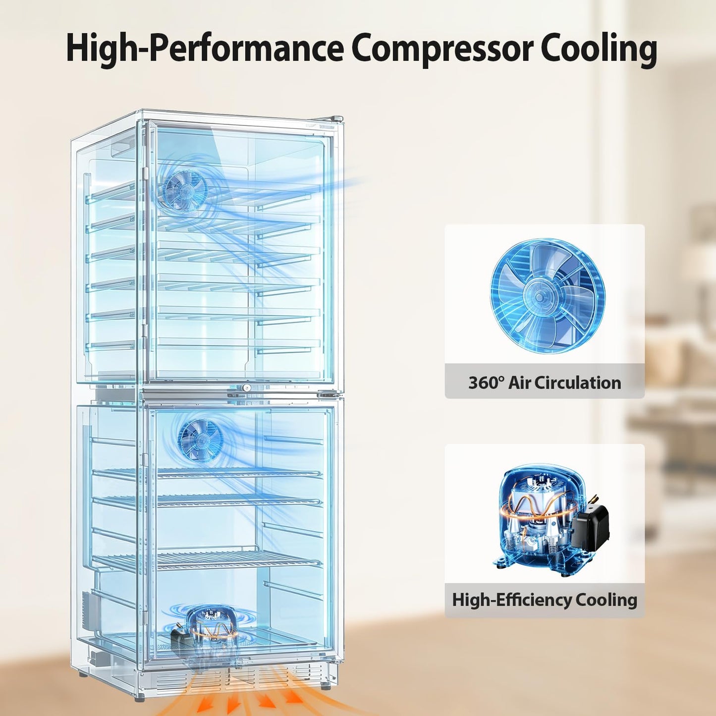 ORYMUSE 24 Inch Dual Zone Wine and Beverage Refrigerator, 180 Can / 77 Bottle Capacity Built-In Freestanding Wine Fridge with Glass Door, Drink Cooler for Kitchen Home Bar, Blue LED Light