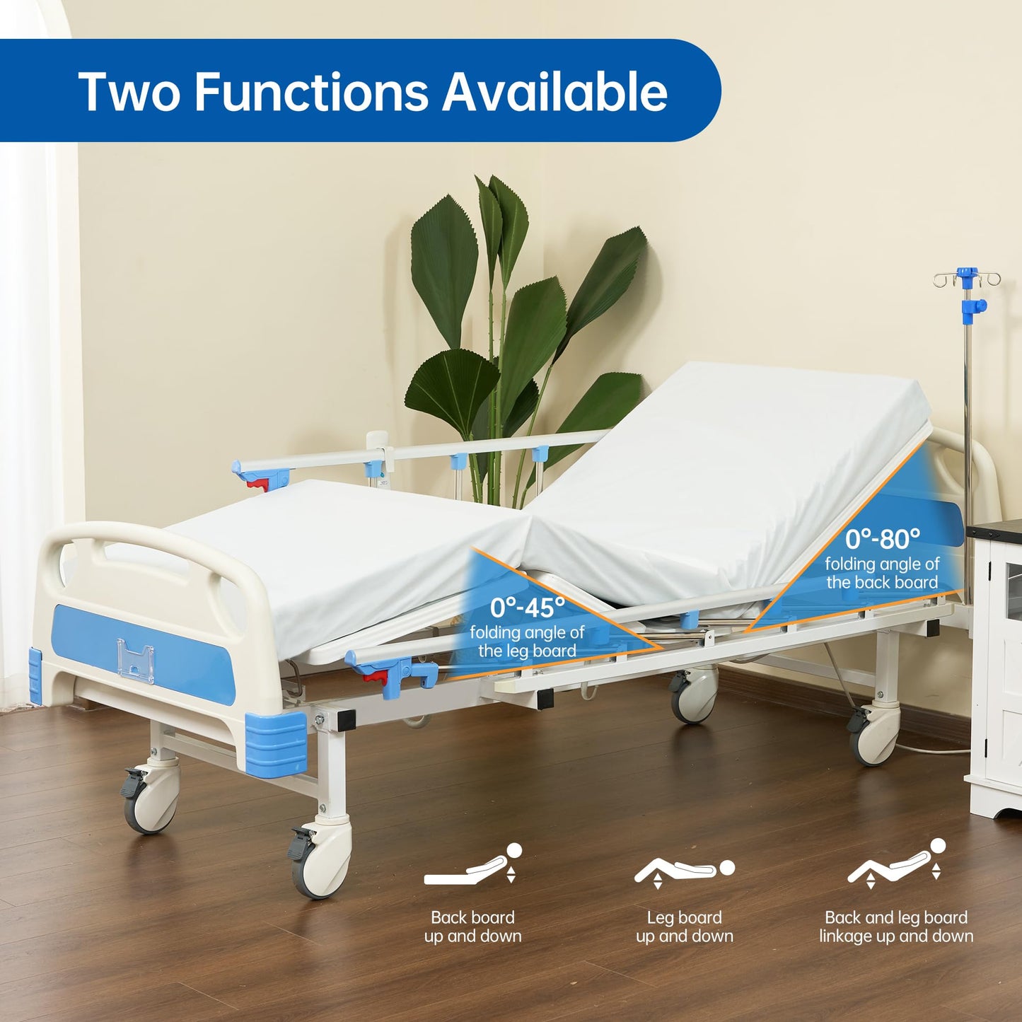 RESTISLAND Hospital Bed Electric 2 Function, 5-Inch Locking Casters for Home Hospital Use, 530LBS Loading, with IV Pole, Bed Tray and Mattress