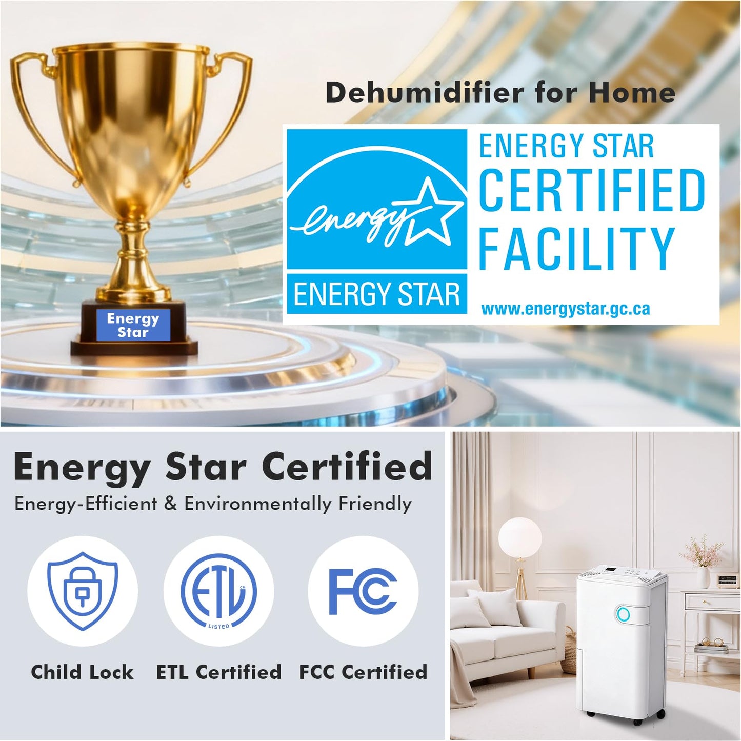 DUMOS 80Pints Dehumidifier with Drain Hose, Most Efficient Energy Star, 5,500 Sq.Ft Dehumidifier for Basement, 1.32 Gallon Tank 42dB, Smart Humidity Ring, Ideal Humidity Remover for Home & Bedroom