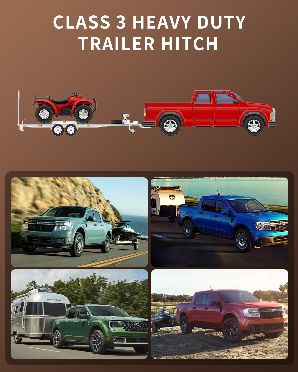 2” Receiver Trailer Hitch for 2022–2025 Ford Maverick (No Factory Tow Package) | Class 3 | 4,000 lbs Towing | Easy Bolt-On Install