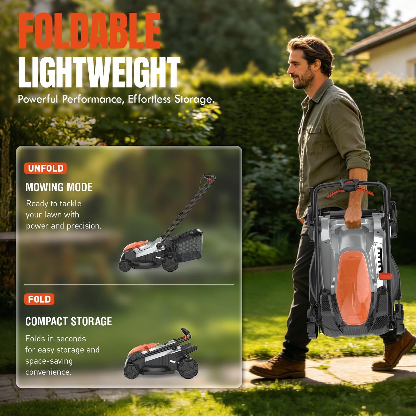 18 Inch Brushless Lawn Mower, 40V Cordless Electric Mower with 6-Position Height Adjustment, Push Mower for Garden Yards, 2×5.0Ah Batteries & Charger Included