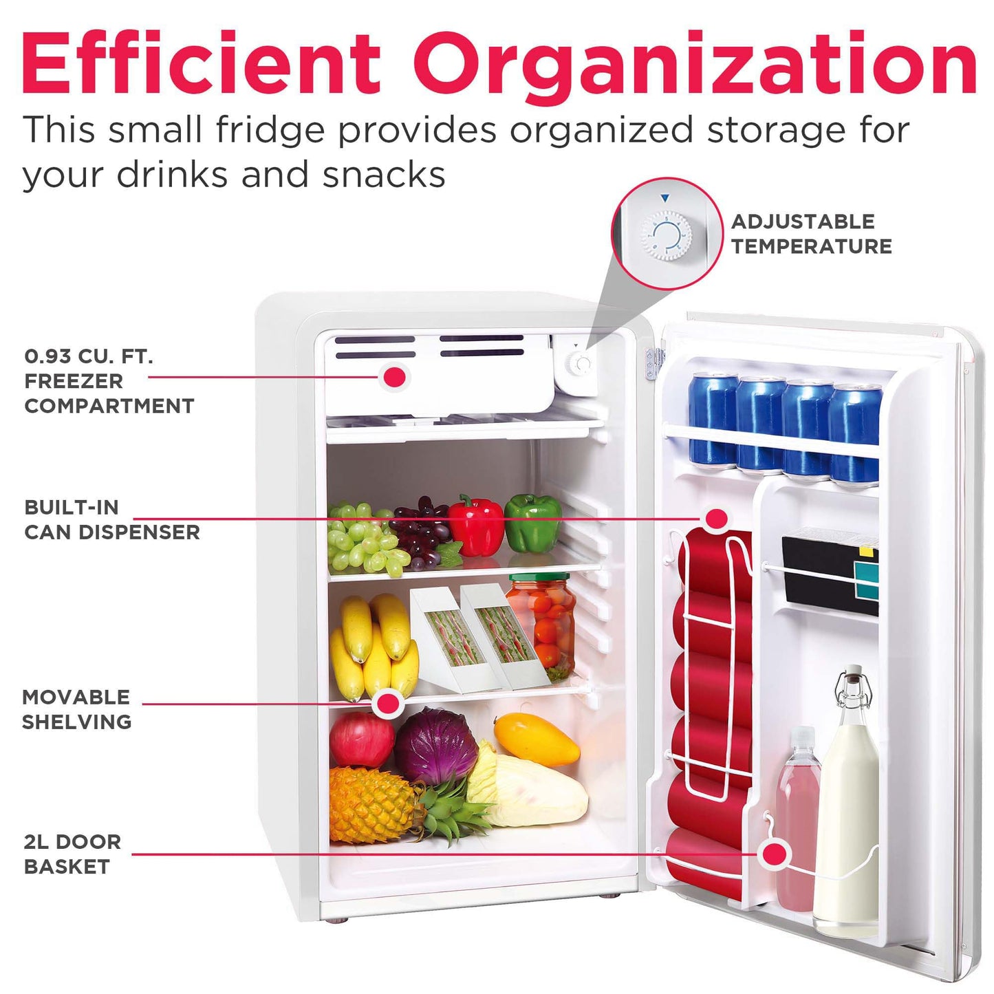 Frigidaire Retro Compact Refrigerator with Chiller, 3.2 cu ft Countertop Fridge, Built-In Bottle Opener, Rounded Corners, Premium, for Office, Bedroom, Dorm Room, Cabin, 18.5D x 20W x 31.5H (White)