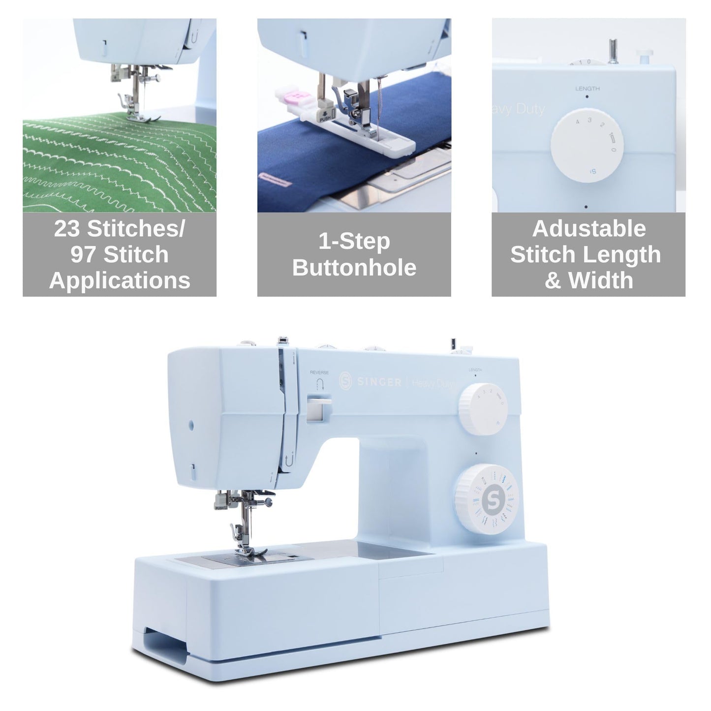 SINGER® HD 4423 (Meltwater Blue) High Speed Sewing Machine + Accessories | 23 Built-In Stitches Deliver 97 Stitch Applications | 50% More Power, 1100 Stitches/Min | Metal Frame, 1-Step Buttonhole