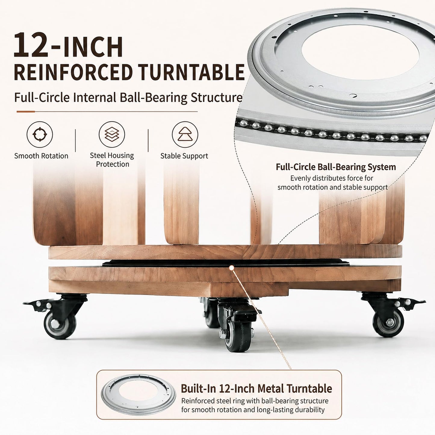 stianqhua Larger Solid Wood Rotating Bookshelf Tower with Casters (5-Tier)