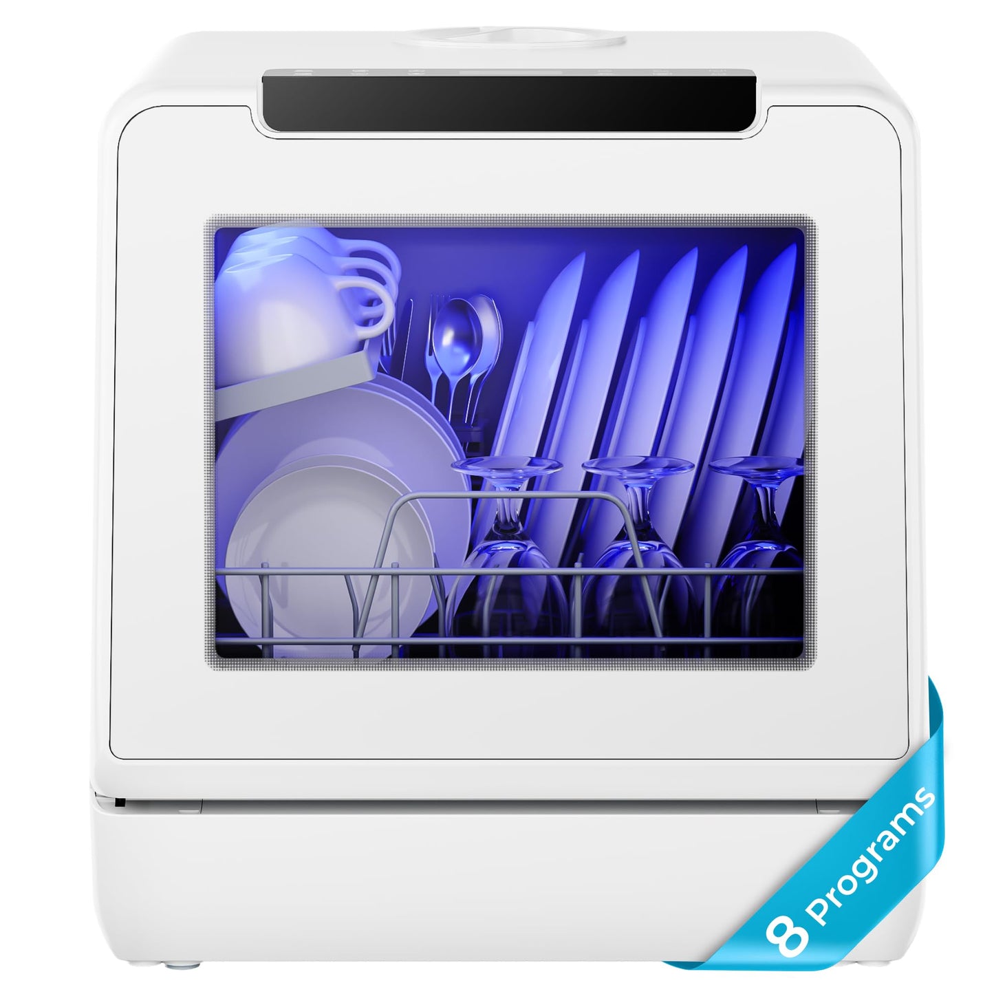 EUHOMY Countertop Dishwasher, 8 Programs Portable Dishwasher with 5L Built-in Water Tank and Inlet hose, No Hookup Needed, Mini Dishwasher with Self Clean/Baby Care/Air Dry, for Apartments, RVs, White
