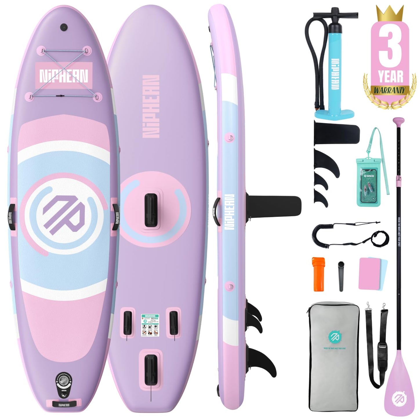 Niphean（Ultra-Light） Inflatable Paddle Board with StabilTrac Fin and Durable SUP Accessories, 10' Stand Up Paddle Boards for Adults & Youth, Versatile Yoga Paddle Board, Gift Ideas-Lavender Whispers