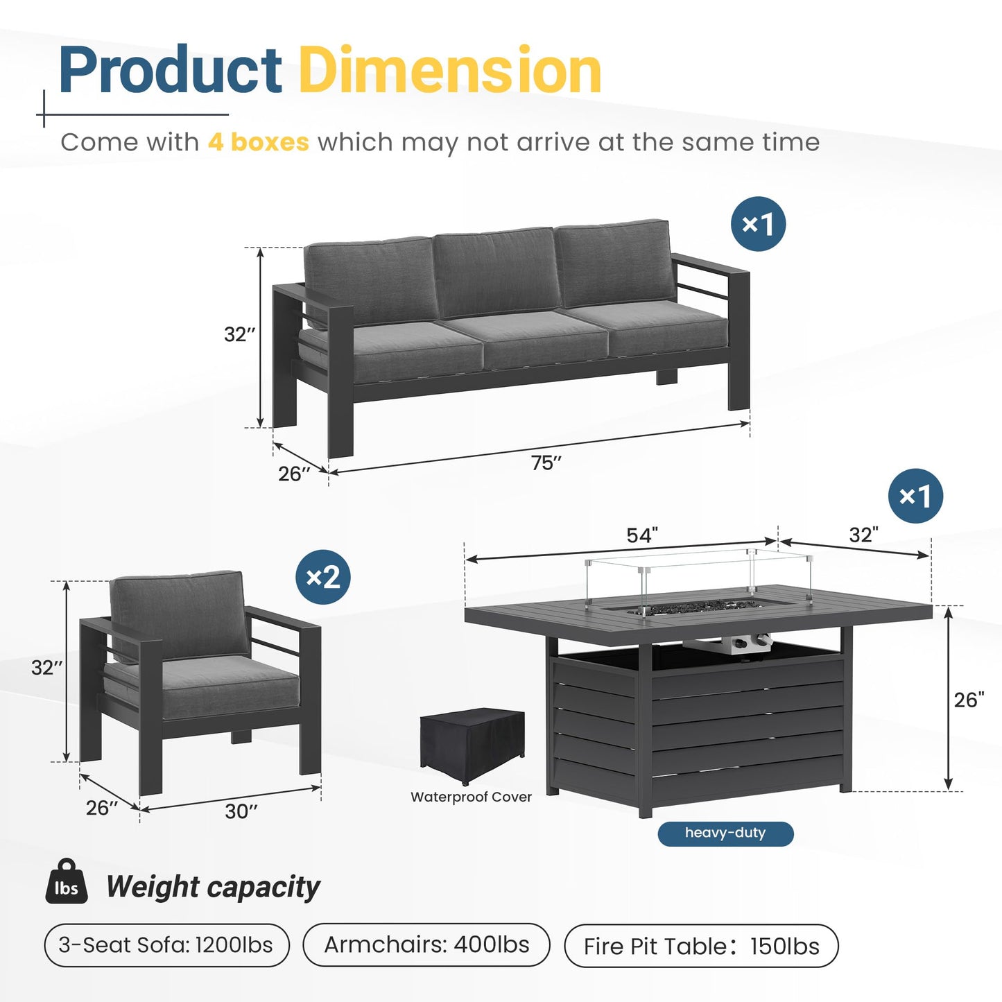 Solaste Aluminum Patio Furniture Set for All Weather, Oversized Metal Outdoor Furniture Set with 27.5" Deep Seating and 3.2" Wide Armrest, Outdoor Patio Conversation Sets with 10" Back Suport Cushion