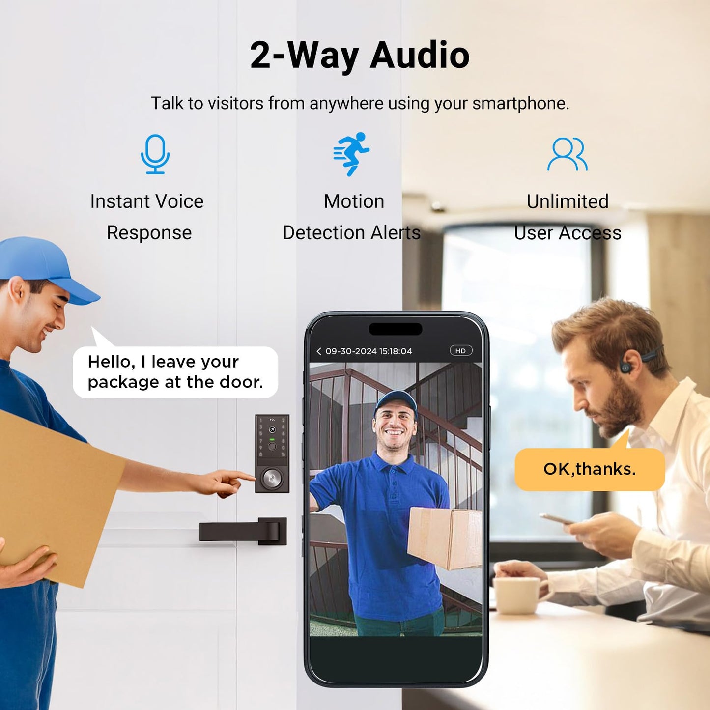 TCL Video Smart Door Lock D1 Max, 3-in-1 2K Camera+Doorbell+Fingerprint Door Lock, Built-in Wi-Fi Deadbolt for Front Door, Keyless Entry, Auto Lock, App Remote Control, Easy Installation (Black)