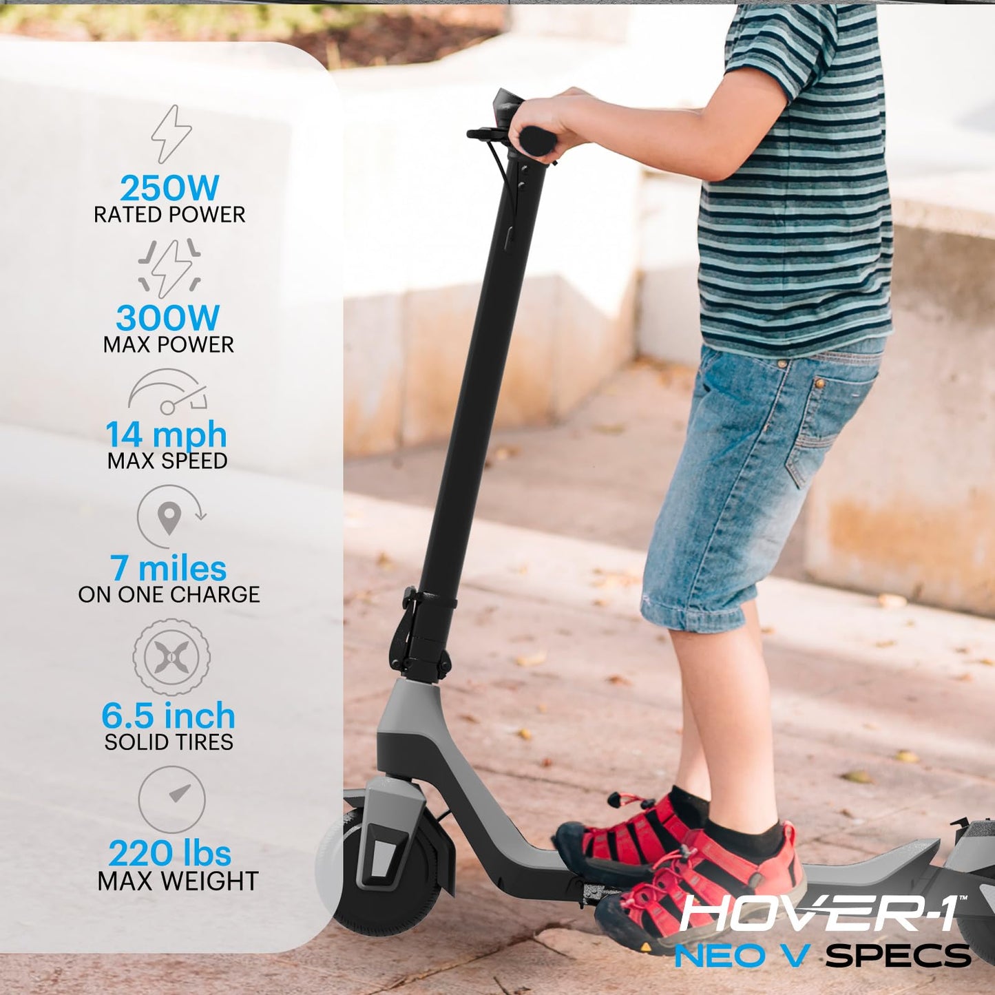 Hover-1 Neo V Foldable Electric Scooter with 250W Rated Brushless Motor, 16 mph Max Speed, 6.5” Wheels, 9 Mile Range Commuting Scooter for Kids & Teens