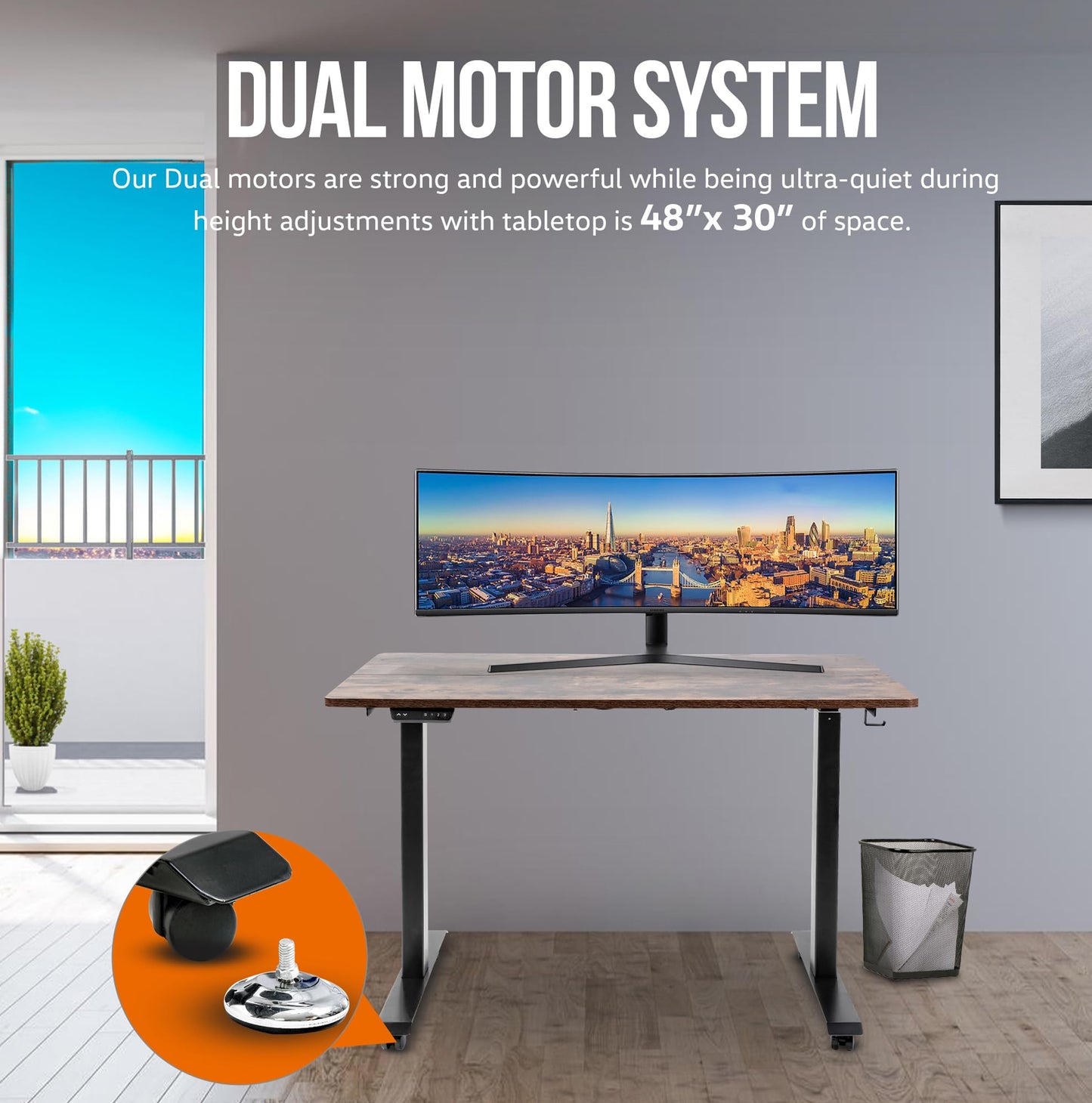 SuperHandy Standing Desk Adjustable Height (48'' x 30''), 3 Memory Presets - Large Electric Sit-Stand Adjustable Height up to 49'' - Rustic Wood