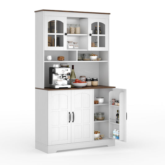 IDEALHOUSE Pantry Cabinet, 70.9 Inch Kitchen Cabinet with Glass Doors, Tall Kitchen Pantry Storage Cabinet with Hutch