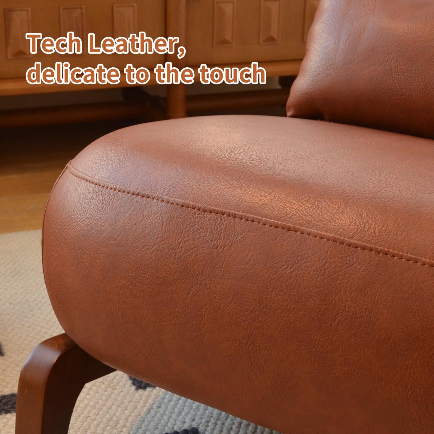 KEIKI Cute Accent Chair Set of 2, Living Room Single Seat Sofa with Solid Wood Legs, Faux Leather Comfy Armless Reading Chair for Bedroom, Apartment, Waiting Room, Balcony, Brown