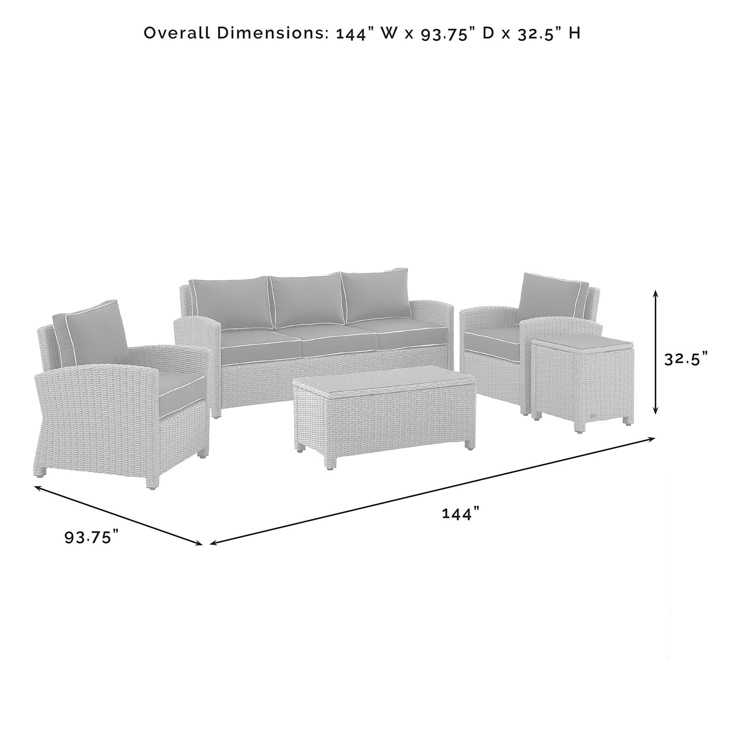 Crosley Furniture Bradenton 5-Piece Outdoor Sofa Patio Furniture Set, Wicker Conversation Sets for Porch, Brown with Gray Cushions