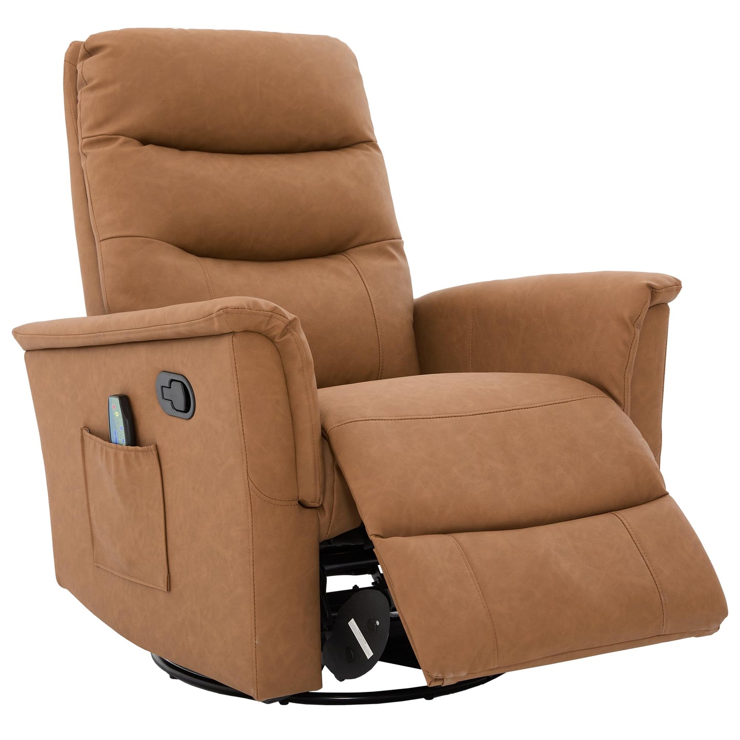 Christopher Knight Home Helen Massage Recliner Chair with 8 Points Function, PU Leather Upholstered Recliner Sofa with Two Adjustable Positions, Swivel Massage Chair with a Side Storage Pocket, Brown
