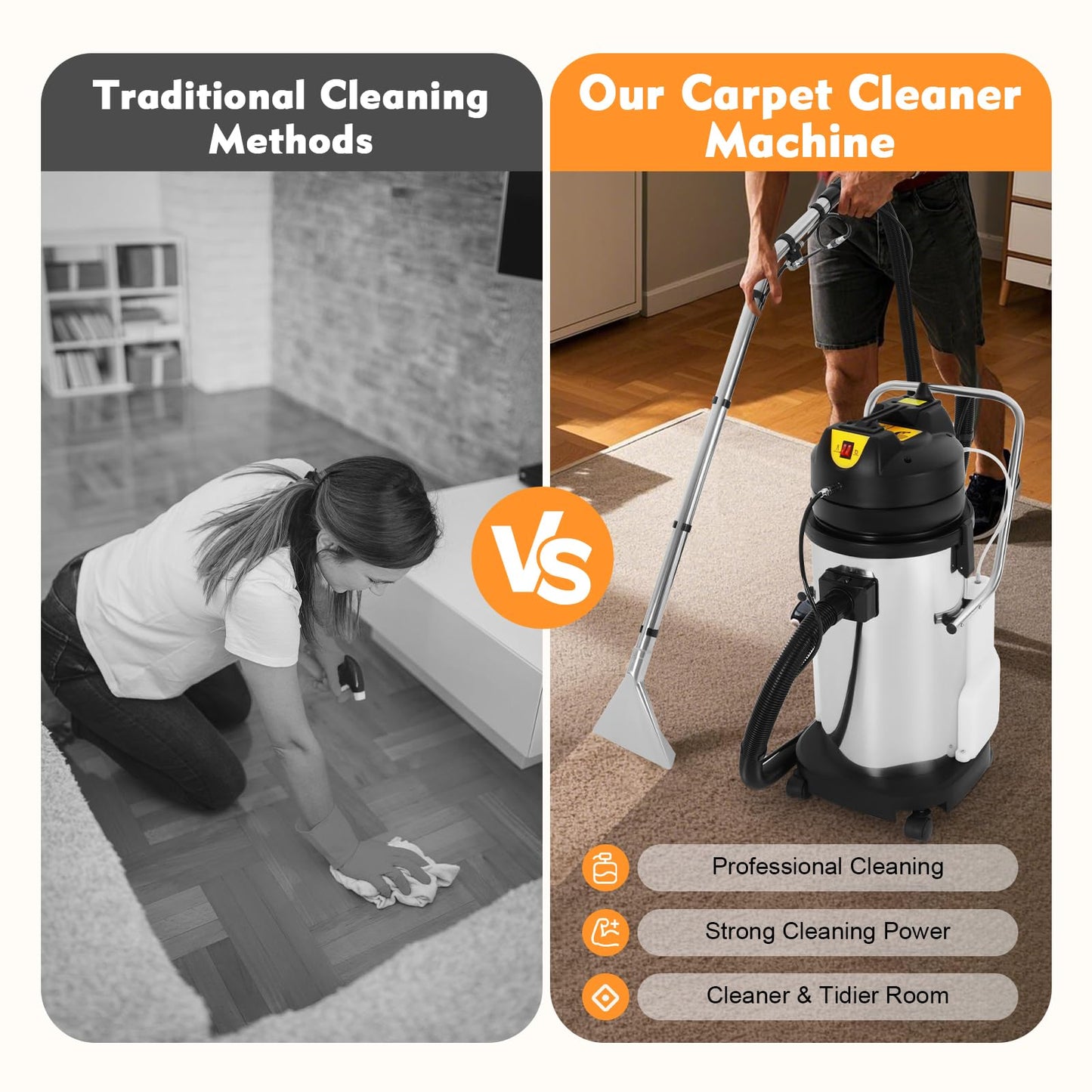 40L/10.56Gal Commercial Carpet Cleaner Machine, 1049W Heavy Duty Spraying Floor Brush Cleaner, Extractor Vacuum Washing Machine, 230mbar Suction, for Floor Couch Sofa Cleaning