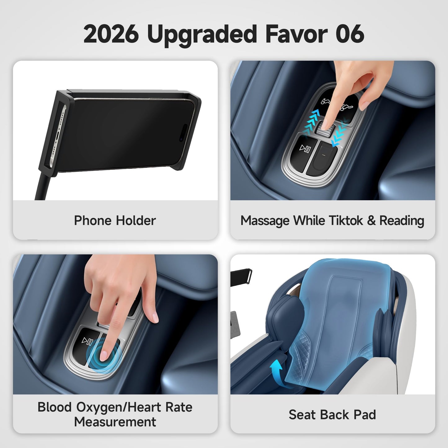 Real Relax Massage Chair Full Body with Unique Phone Controller,Heart and Blood Measurement, Zero Gravity 3D SL-Track Recliner with APP Control, Child Lock,Pause Button, Back Pad, Favor-06, Blue