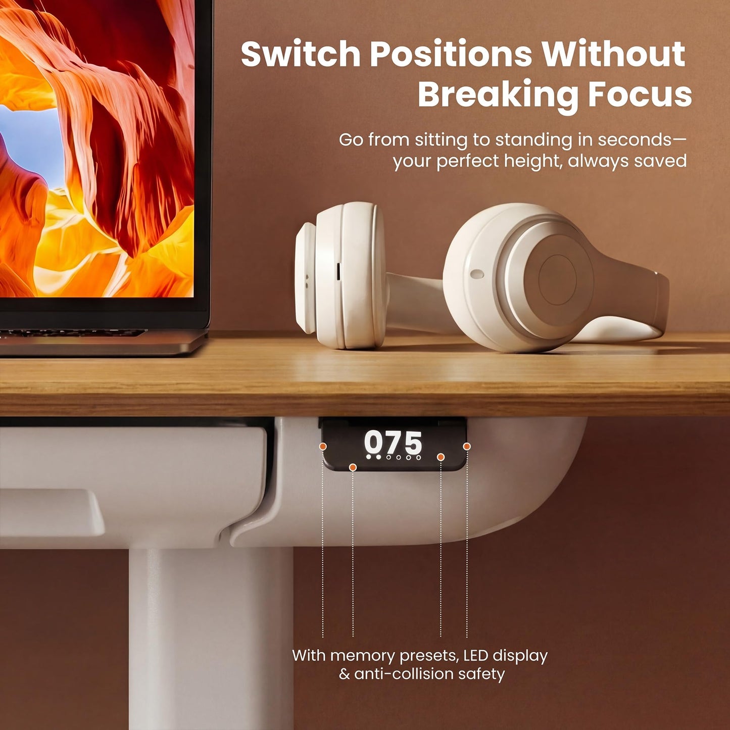 COLAMY Electric Standing Desk 55x28, Desktop Wobble-Free Dual Motor Sit Stand Up Desk with Drawers, Outlets & Footrest, Adjustable Height Computer Table for Home Office Workstation, Oak,White