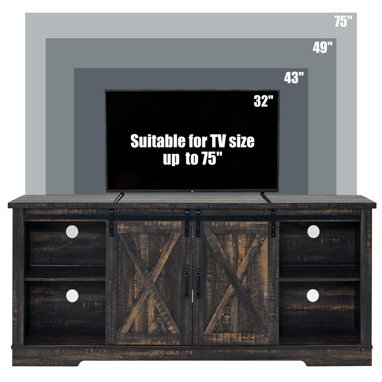 AMERLIFE 66” TV Stand for 65 Inch TV, Farmhouse Entertainment Center with Storage Cabinets and Adjustable Shelf & Feet, Modern TV Console Table for Living Room or Bedroom, Rustic Oak