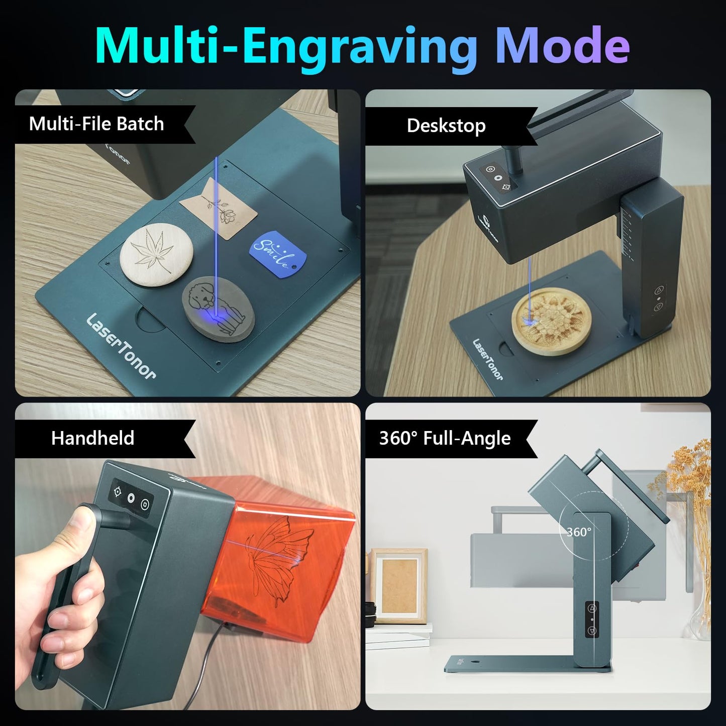LaserTonor Pi1 10W Laser Engraver Handheld,Portable 1kg Diode Engraving and Cutter Machine 360°‌‌ Full-Angle Engraving,63600mm/min Fast Speed & 0.05mm Precision for Wood/Leather/Coated Metal,Basic