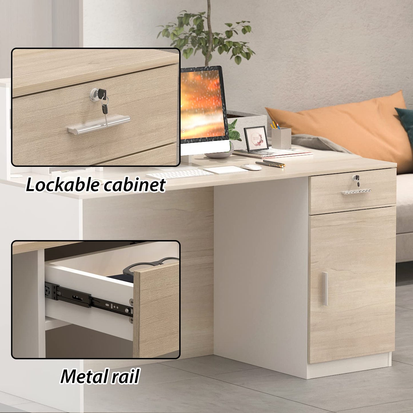 AIEGLE Reception Desk with Counter & Lockable Srotage Drawers, for Salon Reception Room Checkout Office, Natrual (55.1" L x 23.6" W x 43.3" H)