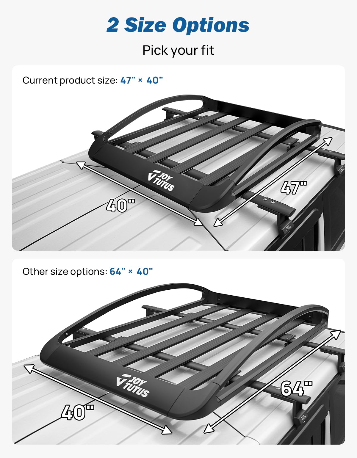 JOYTUTUS Rust-Resistant Aluminum Roof Cargo Basket, 47" x 40" x 8", Lightweight Roof Rack Carrier, Universal Roof Cargo Basket with 150 lbs Load Capacity, Fits SUVs, Trucks, and Cars, Black