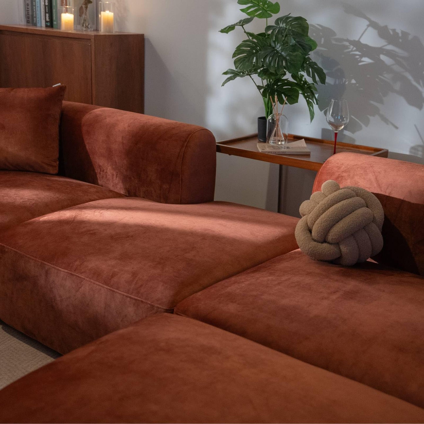 Acanva Luxury Modern Tight Curved Back Velvet Sofa, Minimalist Style Comfy Couch for Living Room Apartment, 4 Seater Modular Sectional, Tangerine